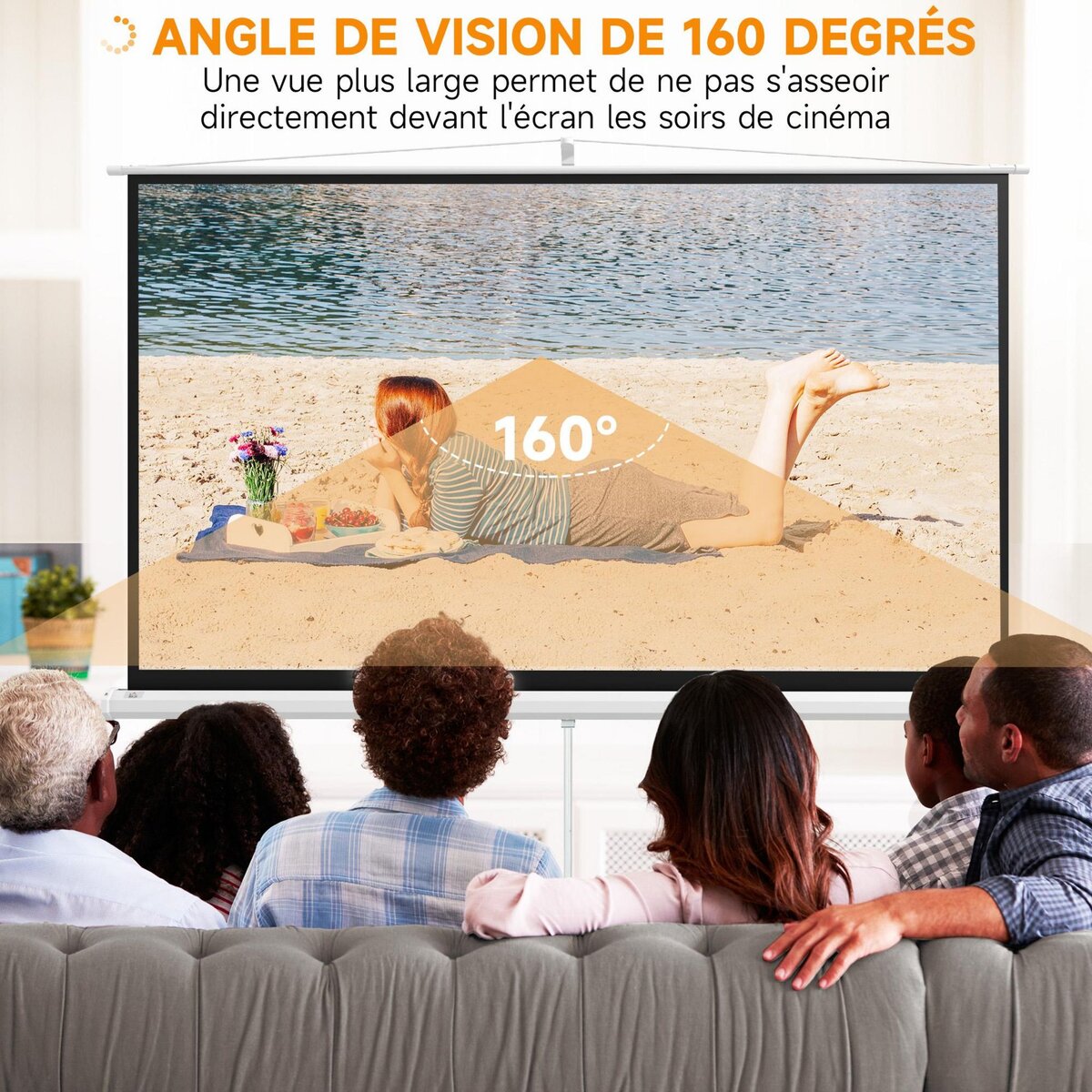 HOMCOM Écran de projection avec support trépied réglable en hauteur home-cinéma vidéo projecteur format 16:9 100 pouces blanc noir