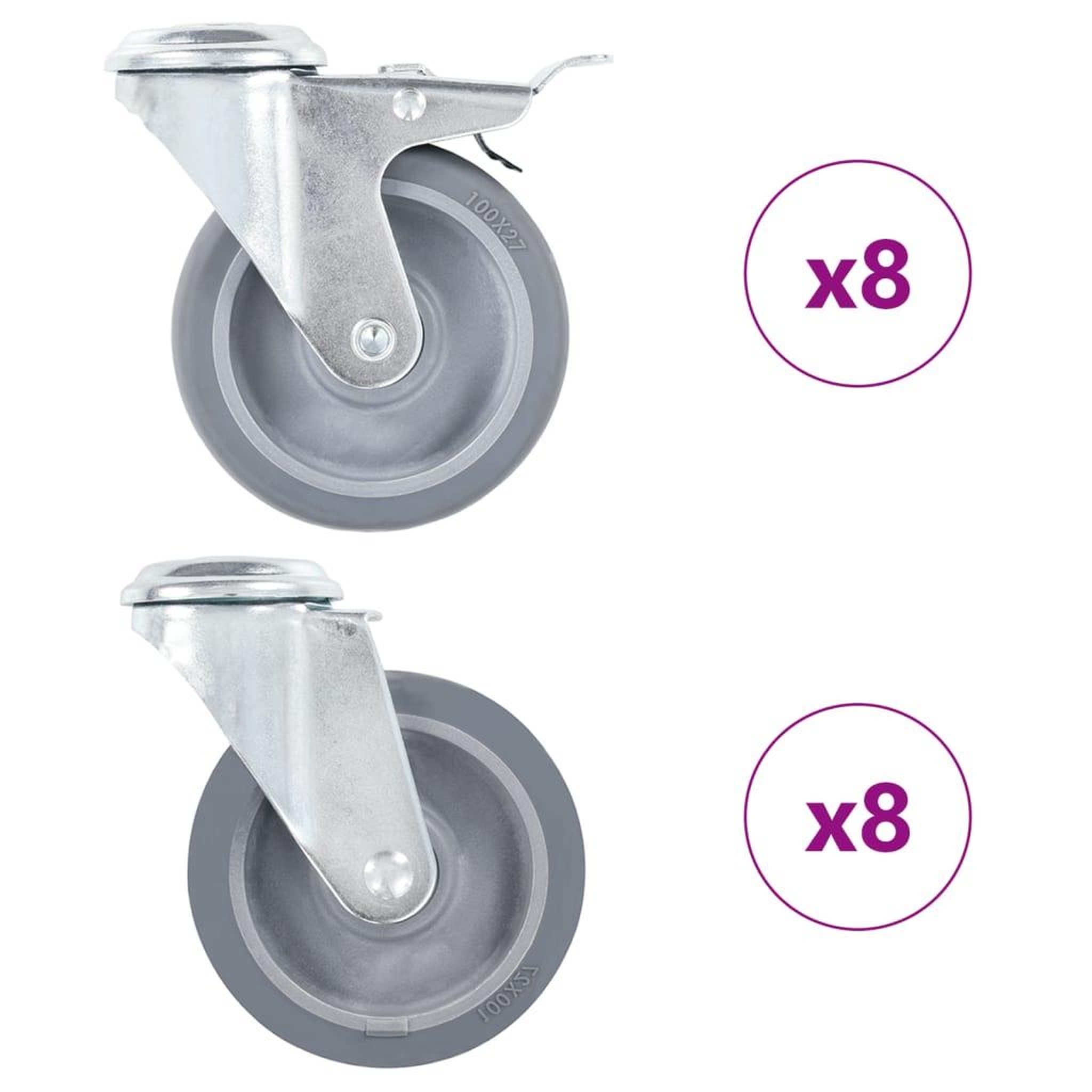 Voir la diapositive 1 : VIDAXL 16 pcs Roulettes pivotantes a trou de boulon 100 mm