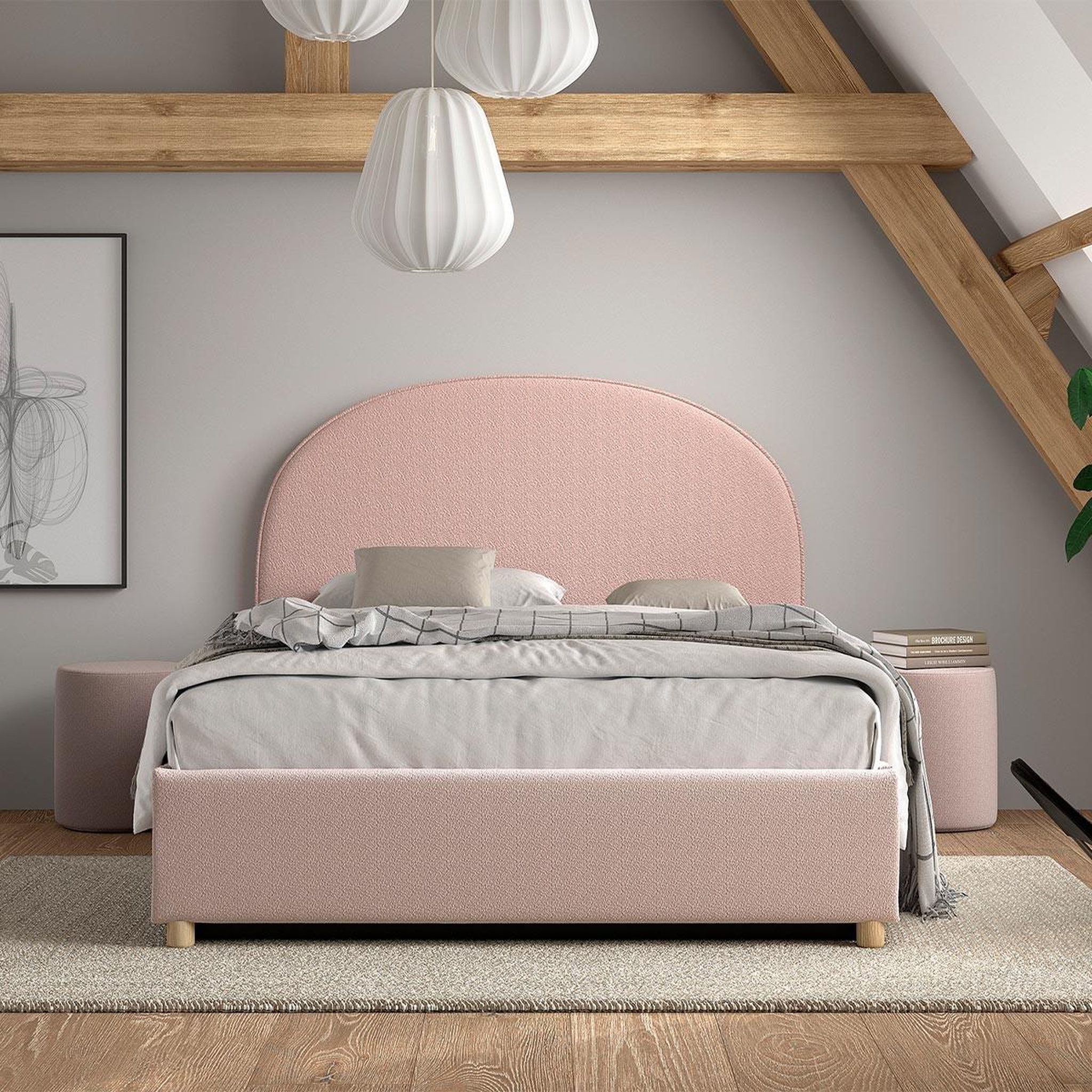 Voir la diapositive 6 : Paris Prix Pack - lit coffre adulte & 2 poufs  moon  140x200cm rose