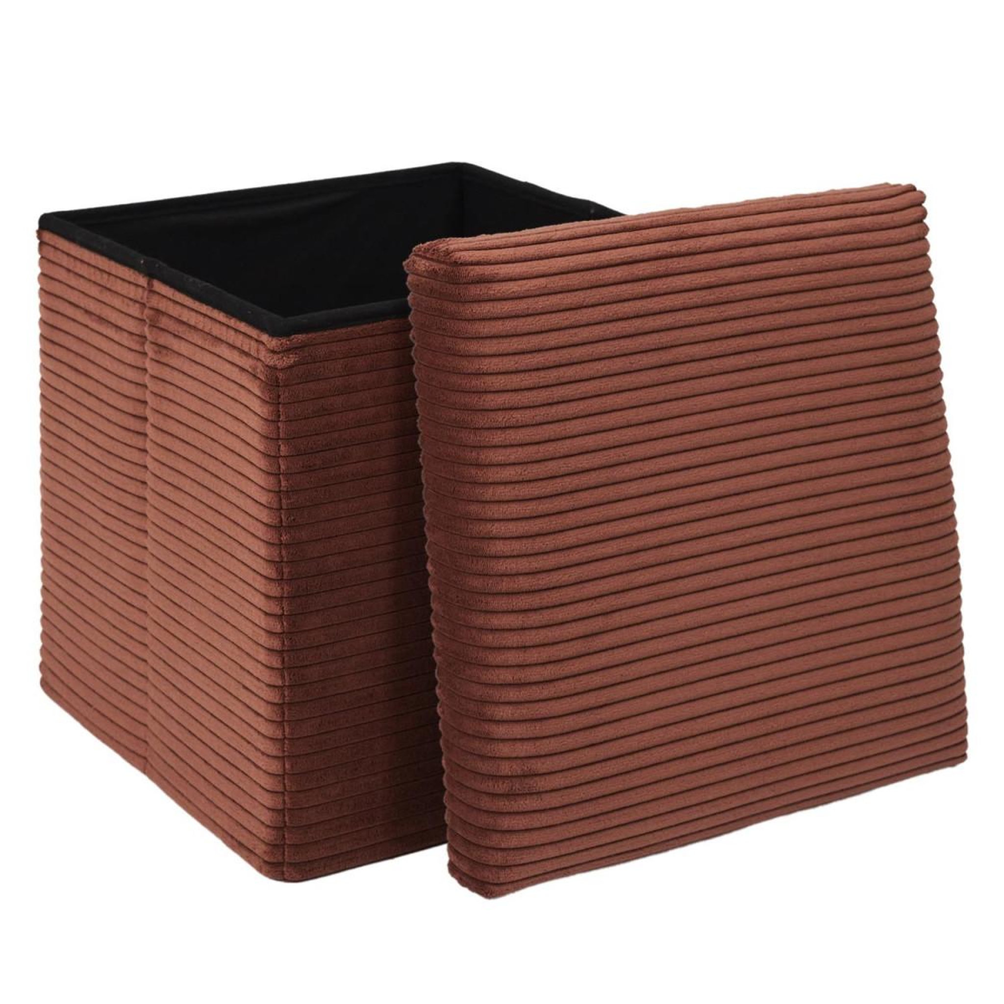 Voir la diapositive 3 : The Home Deco Factory Pouf coffre pliable côtelé  scott  38cm terracotta
