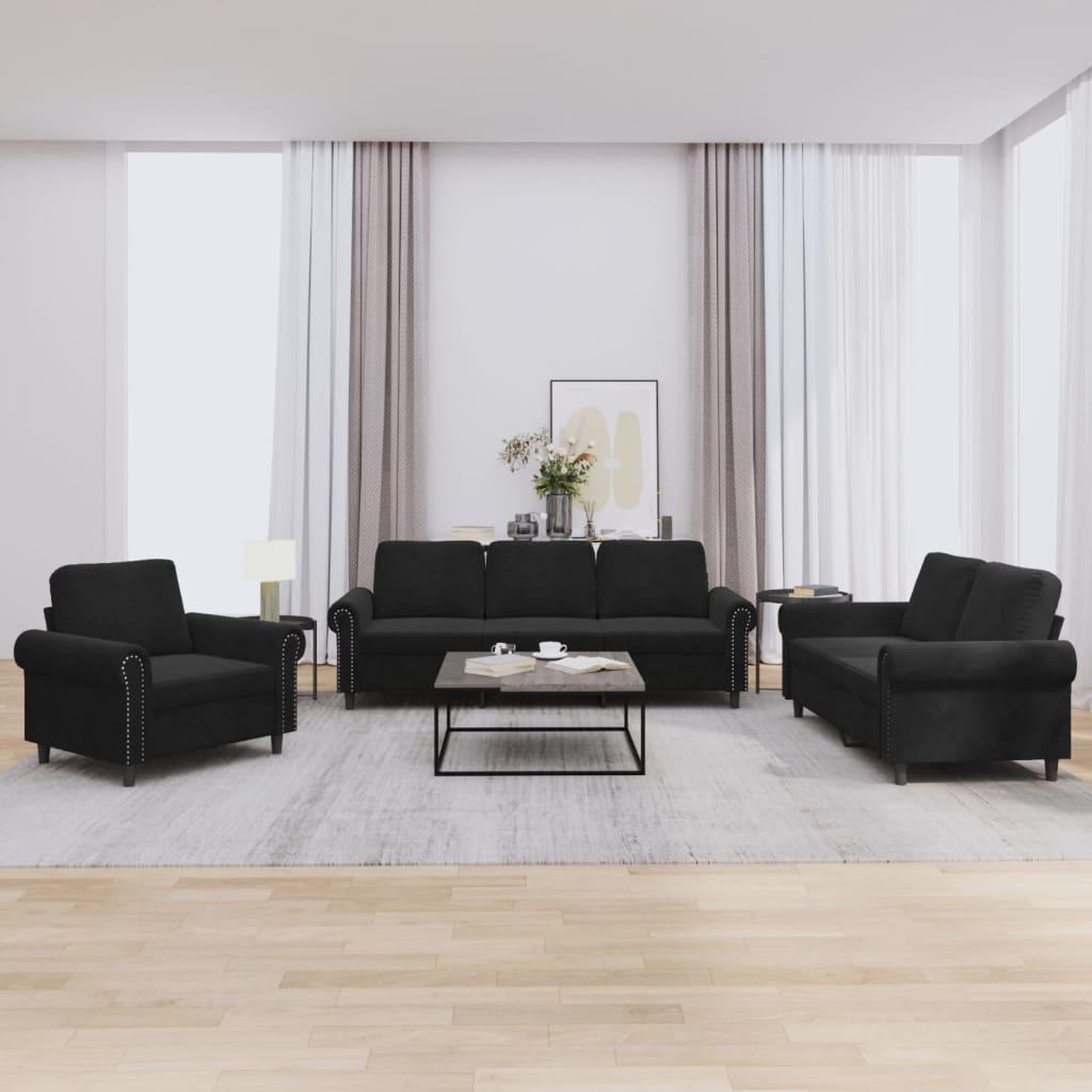 VIDAXL Ensemble de canapes 3 pcs avec coussins Noir Velours