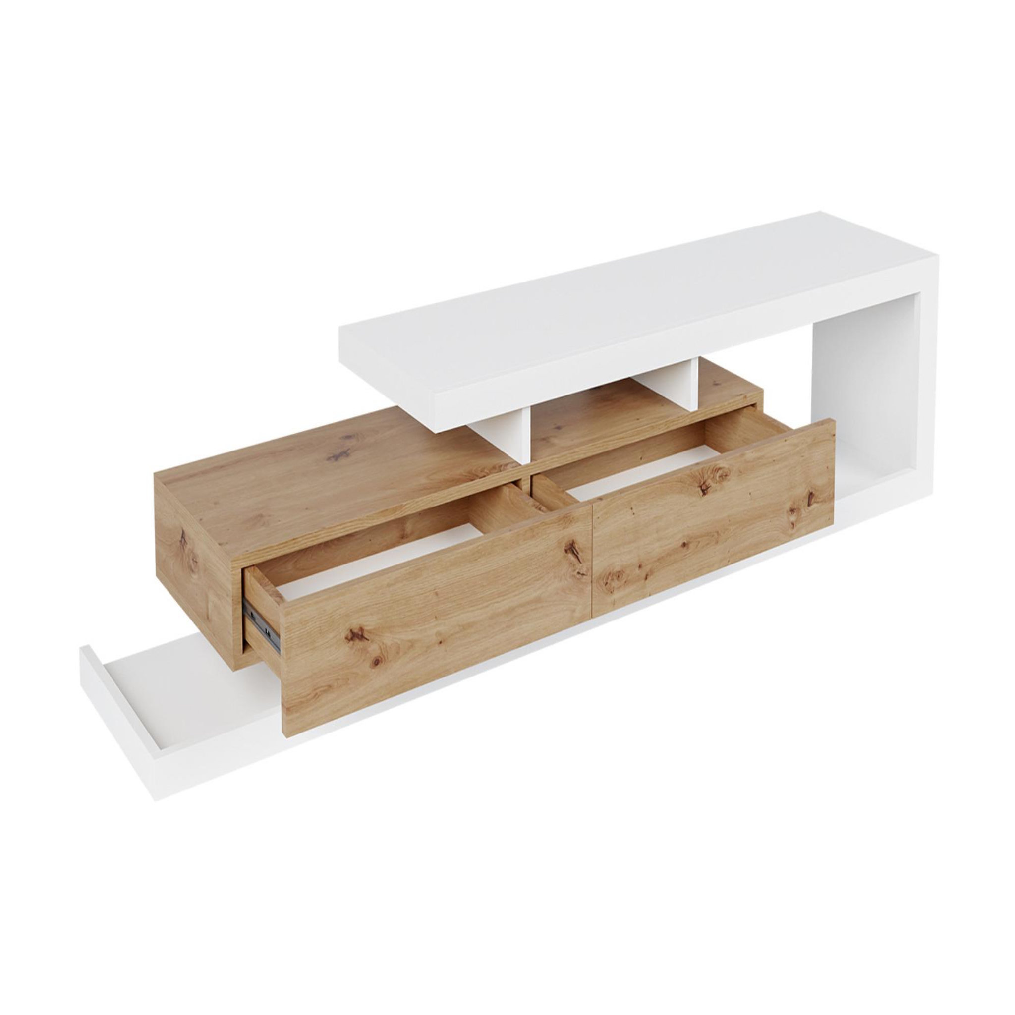 Voir la diapositive 2 : BEST MOBILIER Olga - meuble tv - effet bois et blanc - 2 tiroirs - 198 cm