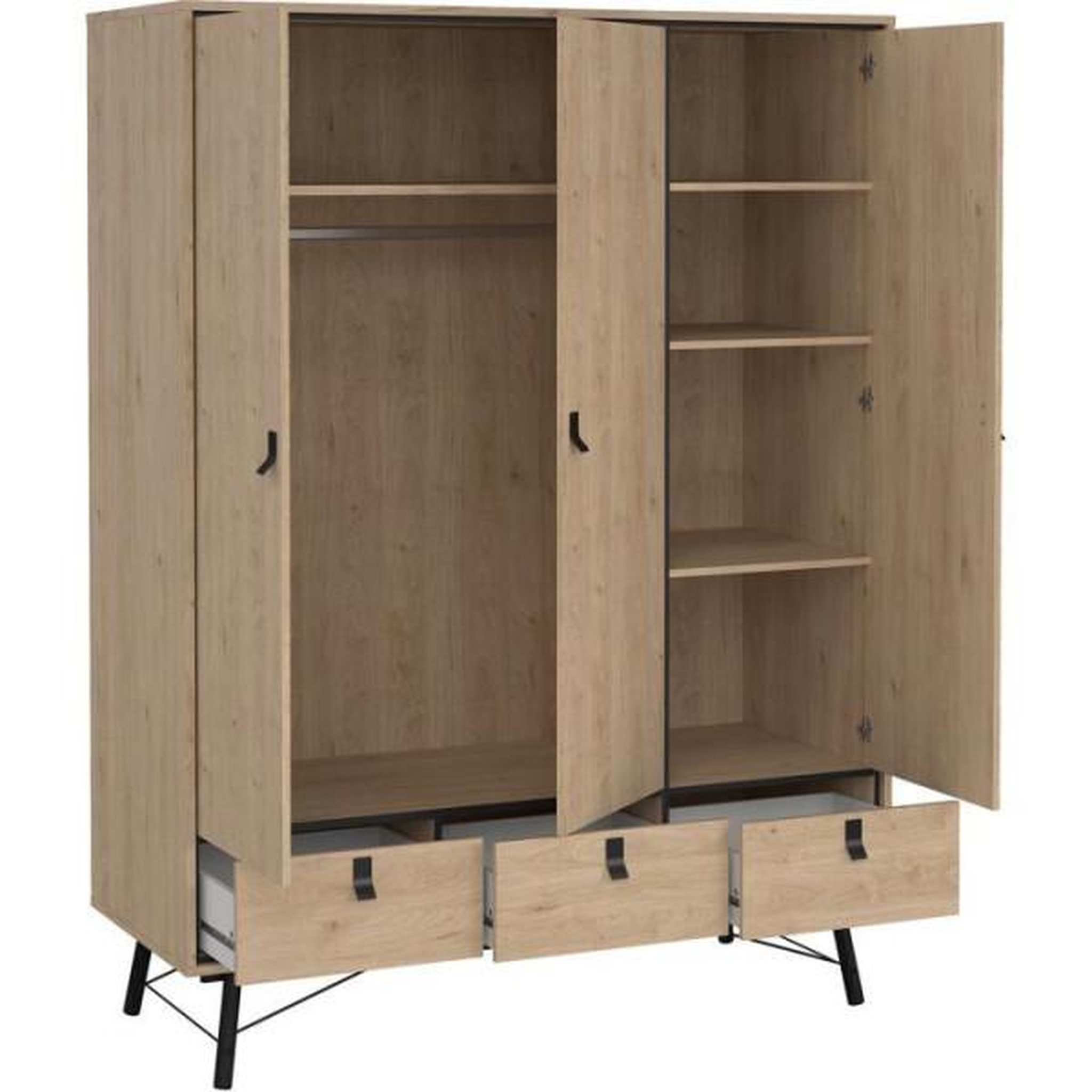 Voir la diapositive 6 : MARKET24 Armoire de chambre - RY - Chene Jackson Hickory - 3 portes - 3 tiroirs - 150,2 x 60,1 x 200,4 cm