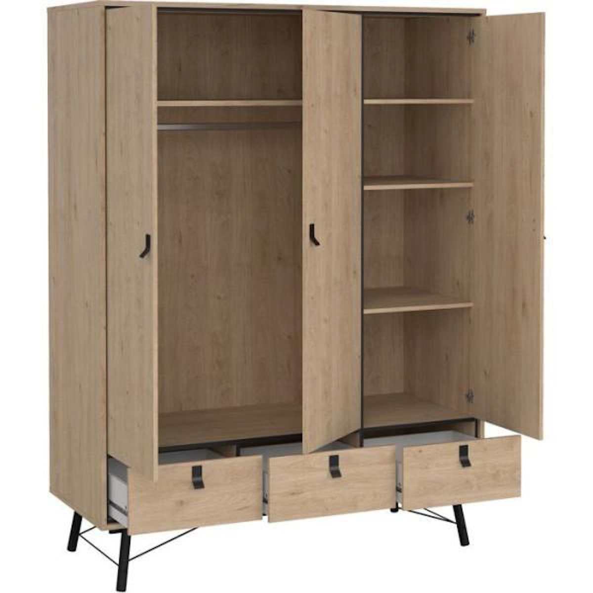 MARKET24 Armoire de chambre - RY - Chene Jackson Hickory - 3 portes - 3 tiroirs - 150,2 x 60,1 x 200,4 cm