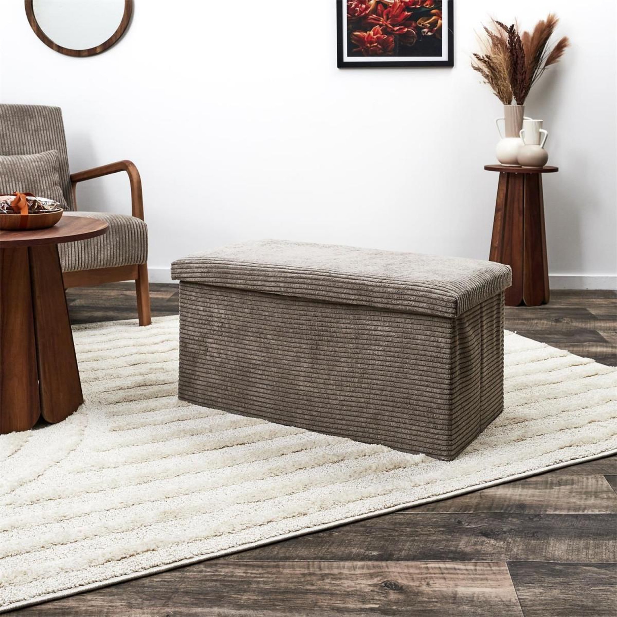 Voir la diapositive 6 : The Home Deco Factory Banc coffre pliable côtelé  scott  76cm taupe