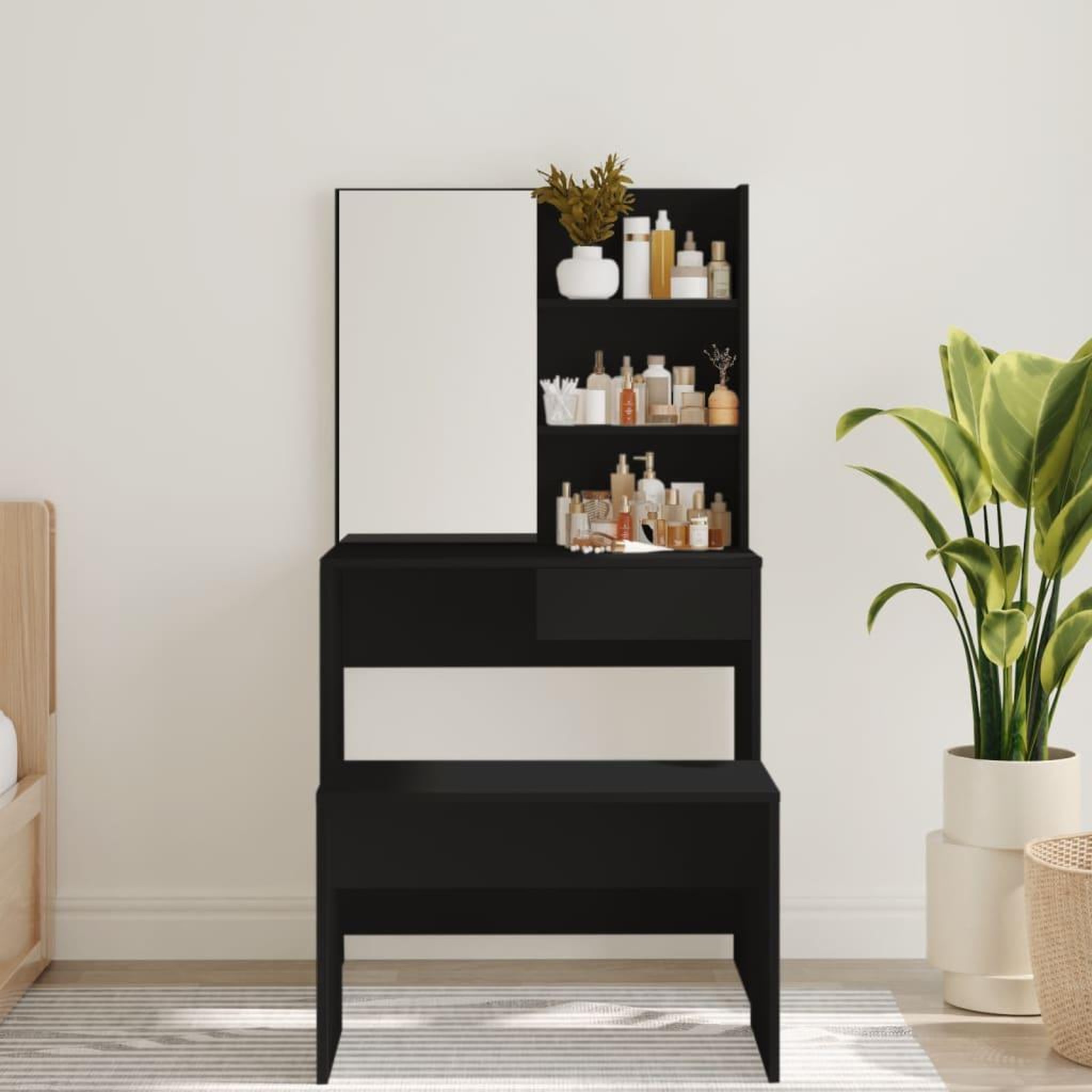 Voir la diapositive 3 : VIDAXL Coiffeuse avec miroir noir 74,5x40x141 cm