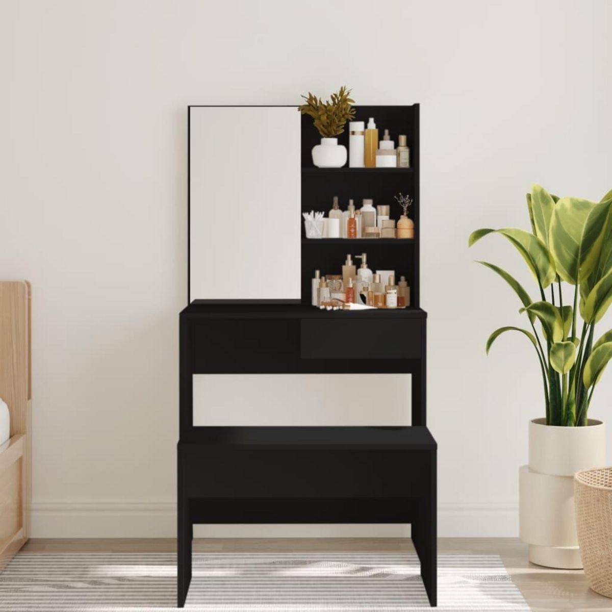 VIDAXL Coiffeuse avec miroir noir 74,5x40x141 cm