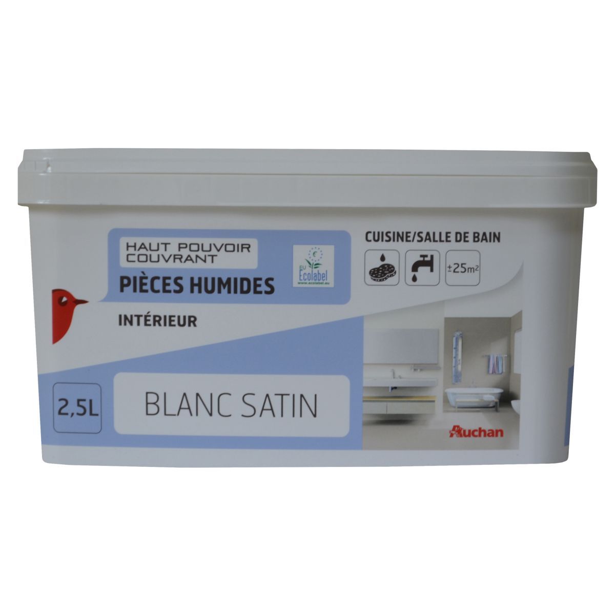 AUCHAN Peinture mur et plafond pour pièces humides couleur blanc satin