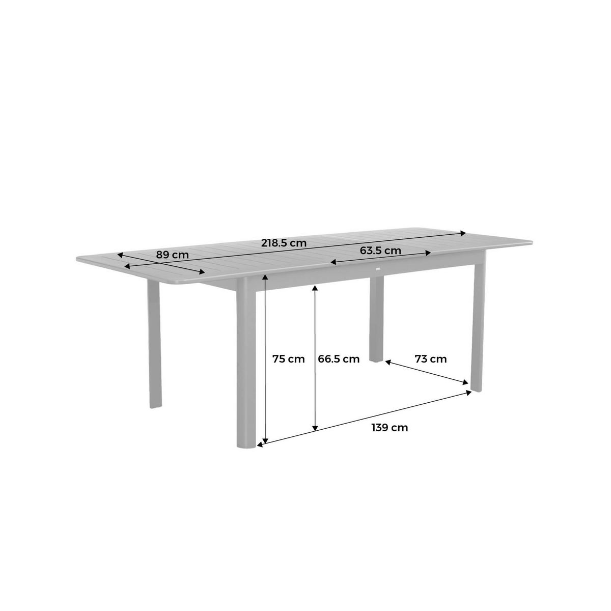 SWEEEK Table de jardin SEATTLE extensible aluminium, 6 places, 155 / 218,5 x 89 x 75 cm