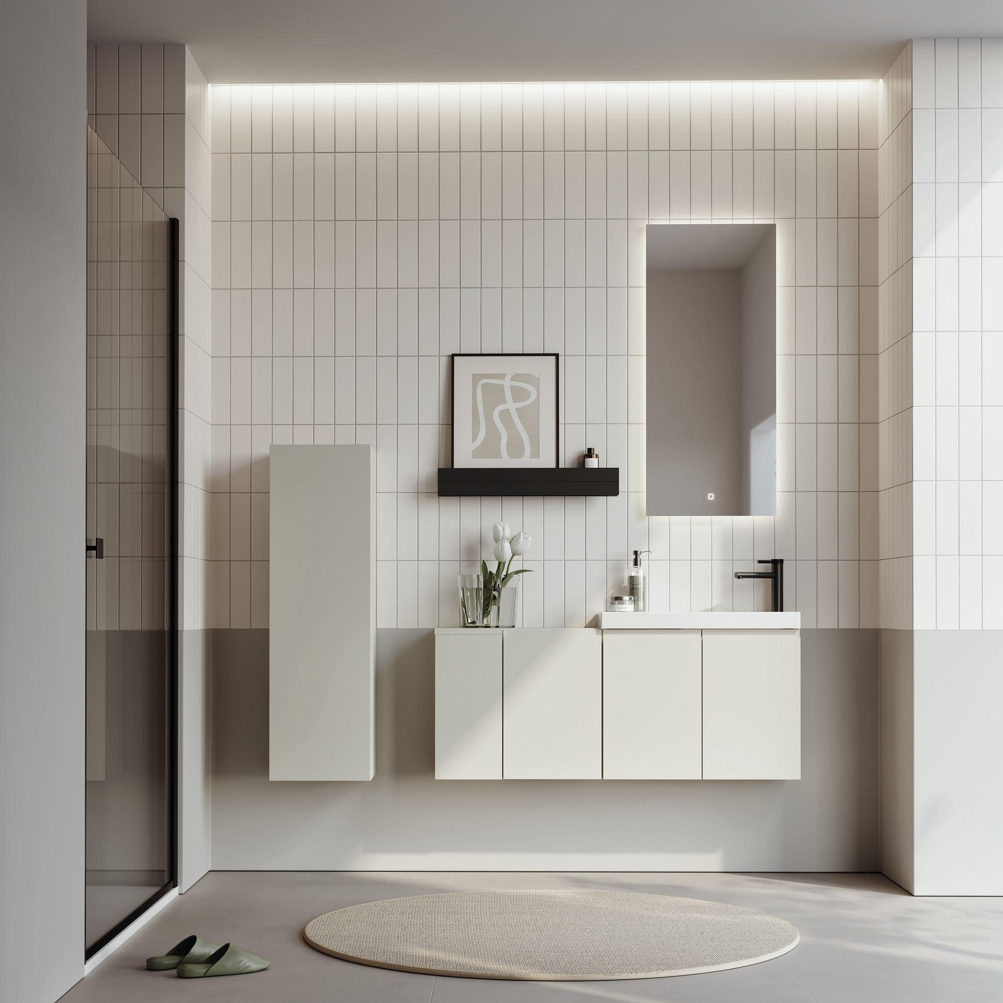 Voir la diapositive 3 : Habitat et Jardin Armoire de Salle de Bain  Ferla 30  - 30 x 25 x 100 cm - Matte Cashmere