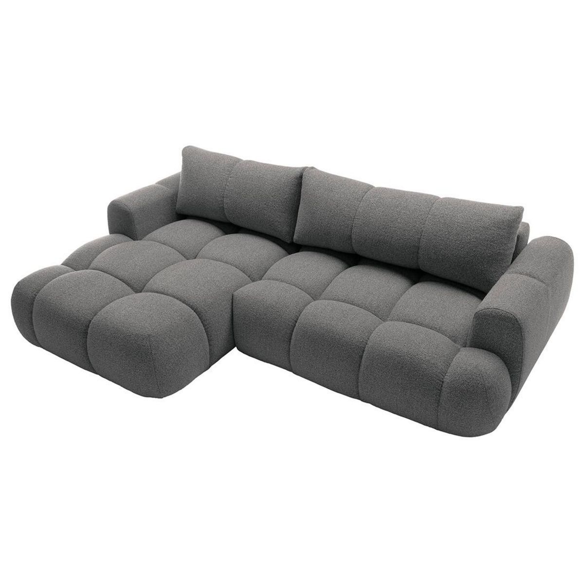 BEST MOBILIER Yulin - canapé d'angle gauche 4 places convertible avec coffre en tissu bouclette