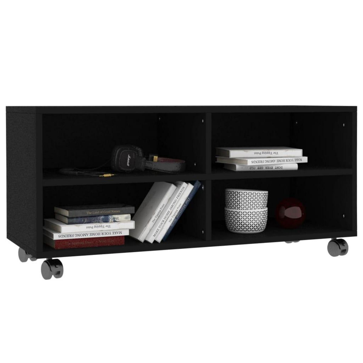 VIDAXL Meuble TV avec roulettes Noir 90x35x35 cm Bois d'ingenierie