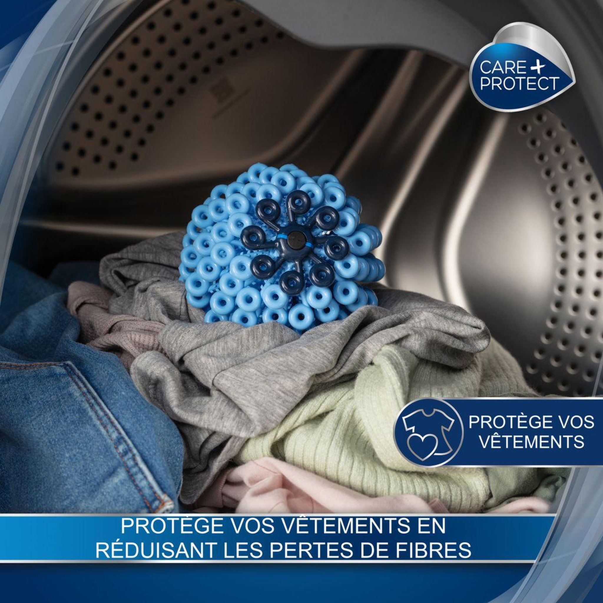Voir la diapositive 4 : CARE PROTECT Balle de lavage balle anti-microfibres