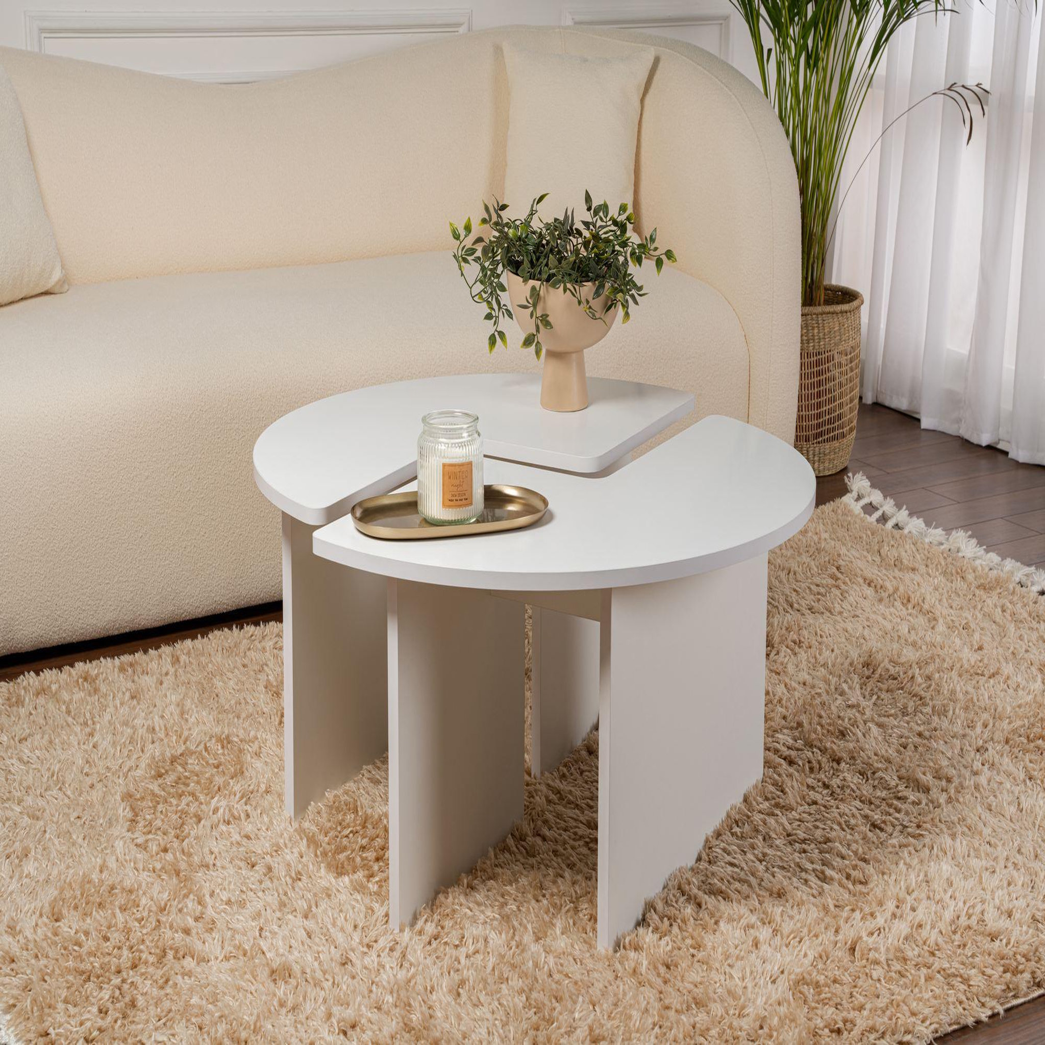 Voir la diapositive 2 : Habitat et Jardin Table basse en bois  moira  90 x 90 x 41 cm - blanc naturel