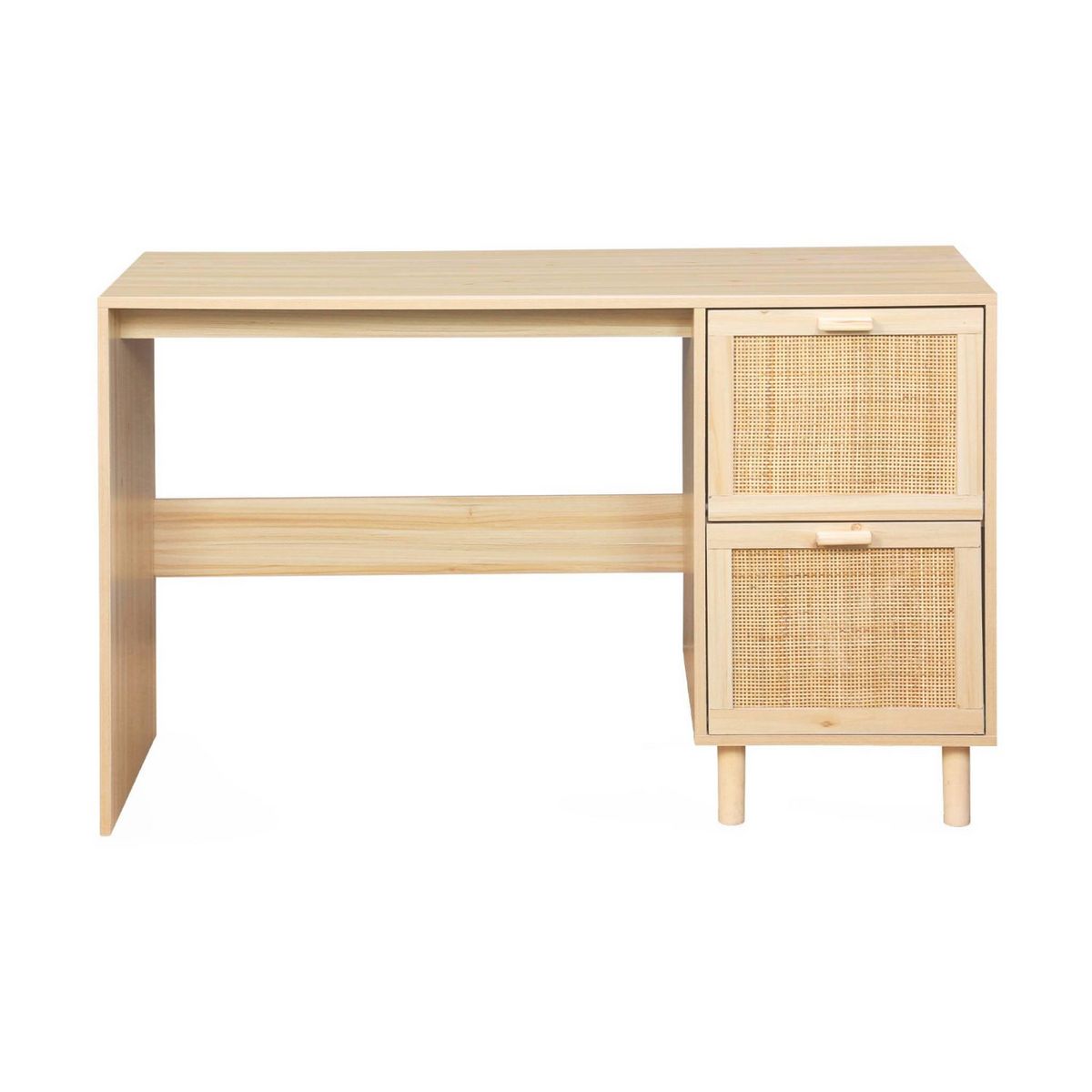 SWEEEK Bureau décor bois et cannage - Camargue - 120cm. 2 tiroirs