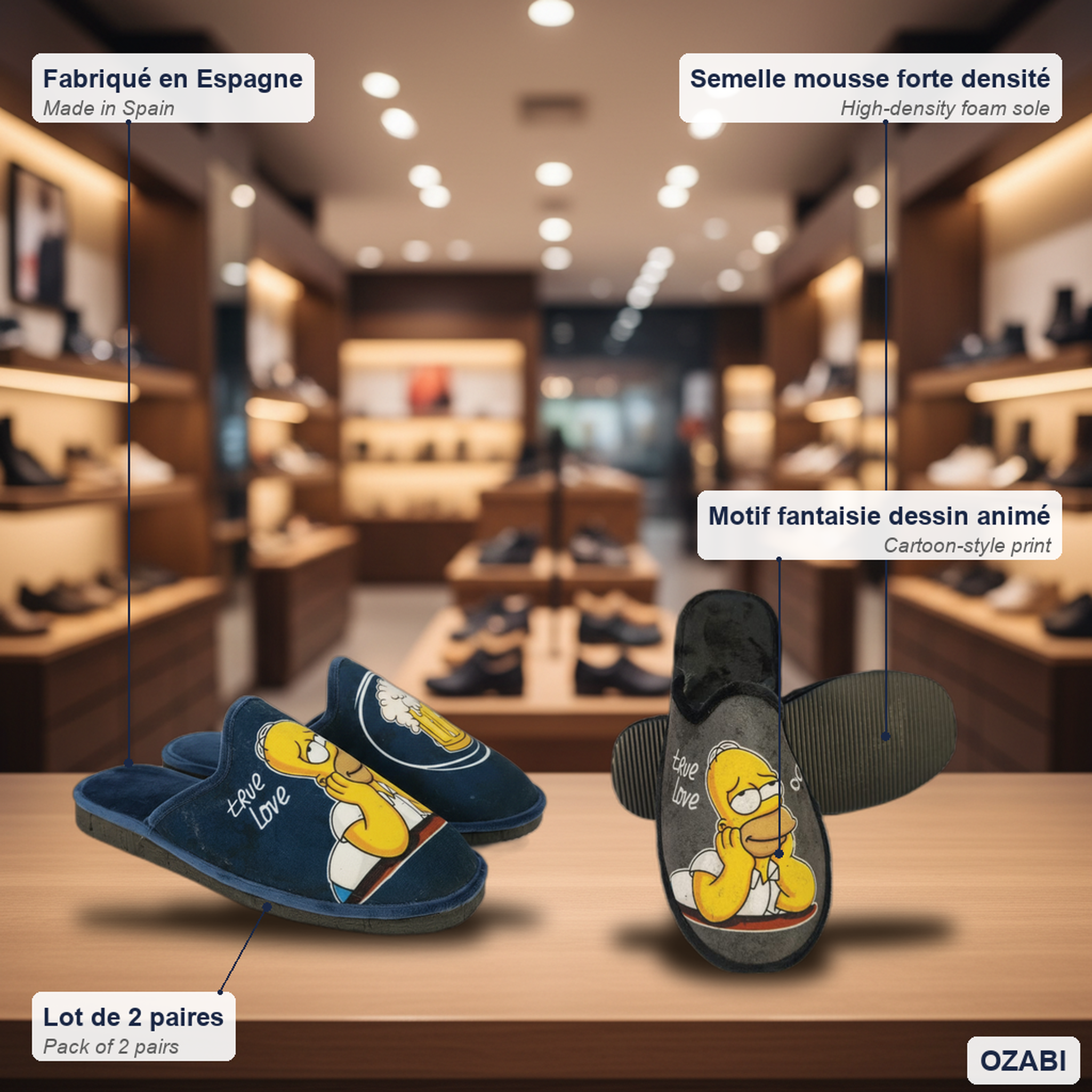 Voir la diapositive 5 : OZABI Ozabi pack de 2 paires pantoufles mules homme fantaisie motif dessin animé