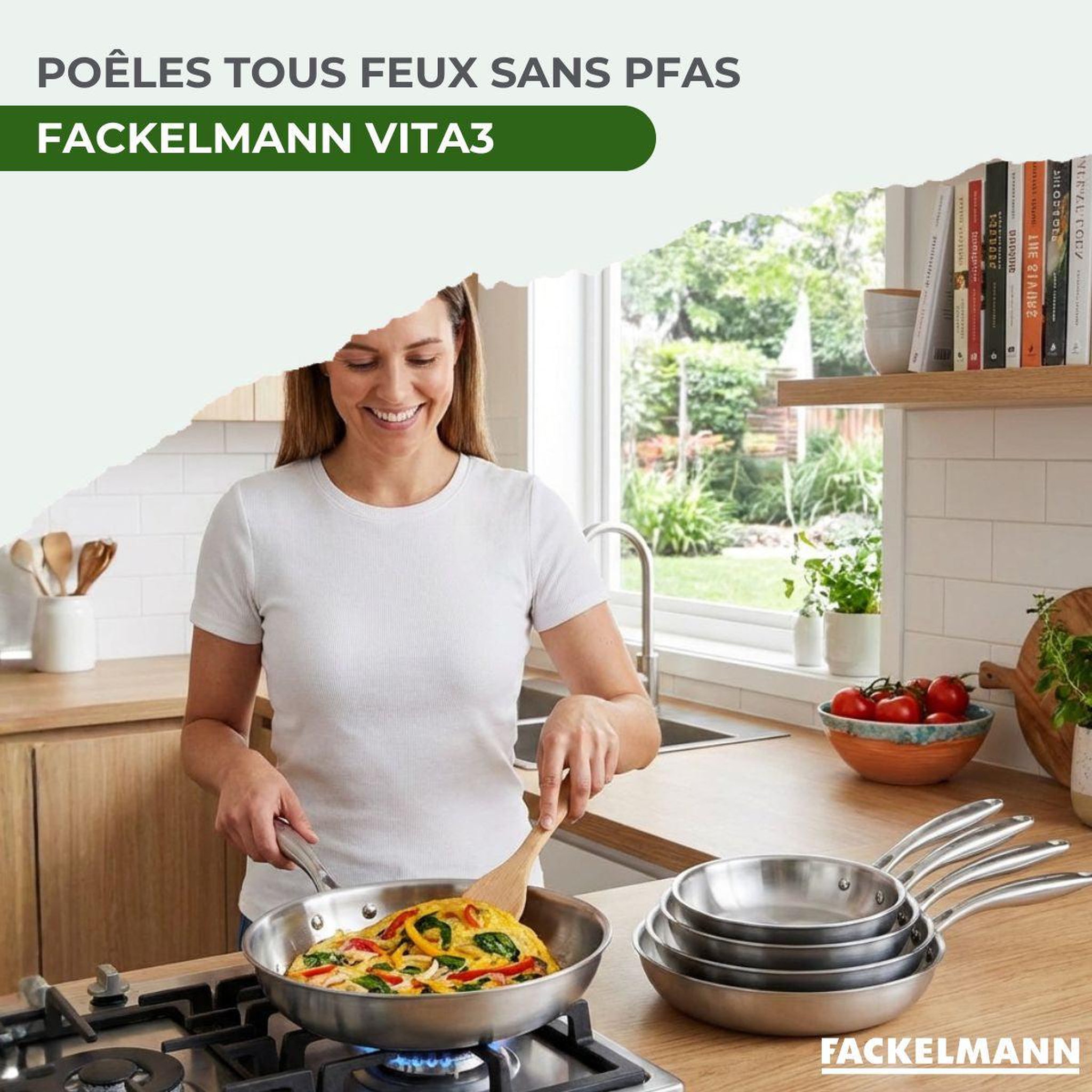 Voir la diapositive 2 : Fackelmann Set de 2 poêles de cuisson 26/28 cm en inox avec 1 couvercle de cuisson universel fackelmann vita3