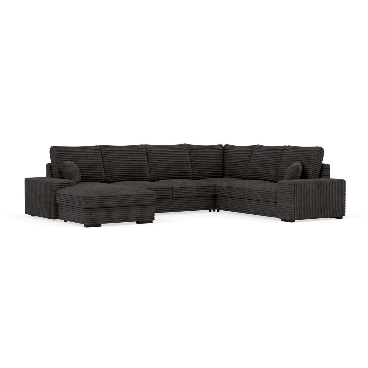 BEST MOBILIER Lorie - canapé panoramique d'angle droit 7 places convertible en velours côtelé grosse côte avec coffre