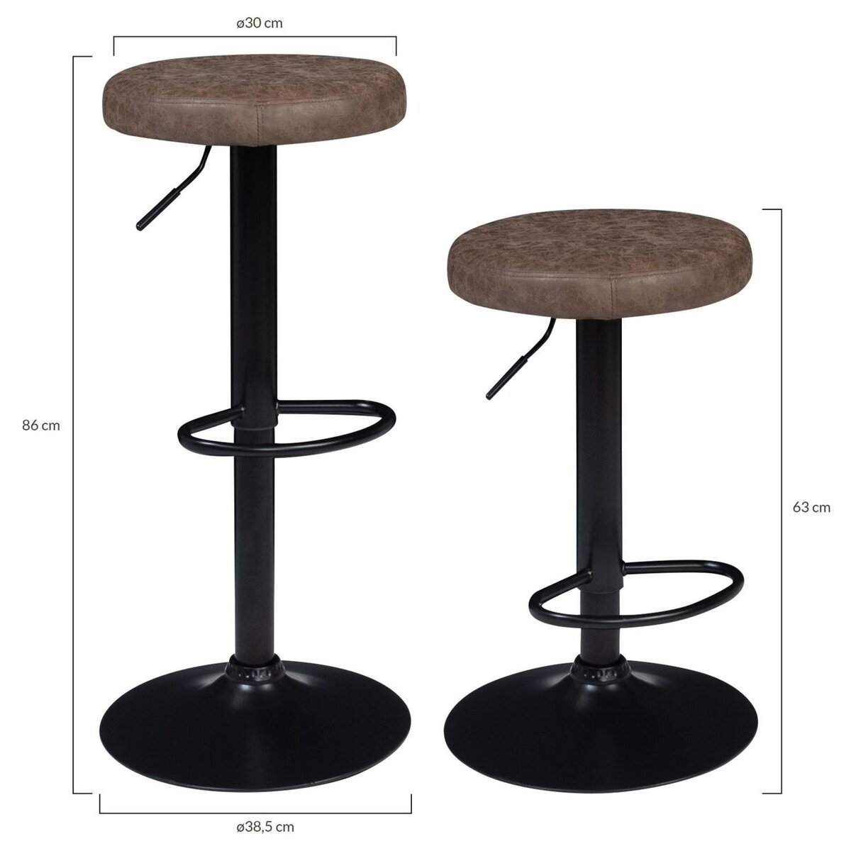 Lot de 2 tabourets de bar style industriel vintage pieds métal MINNESOTA