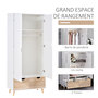 Voir la diapositive 4 : HOMCOM Armoire de rangement design scandinave - armoire de chambre - placard 2 portes avec penderie et étagère - 2 tiroirs coulissants - panneaux particules blanc chêne clair