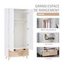 Voir la diapositive 4 : HOMCOM Armoire de rangement design scandinave - armoire de chambre - placard 2 portes avec penderie et étagère - 2 tiroirs coulissants - panneaux particules blanc chêne clair