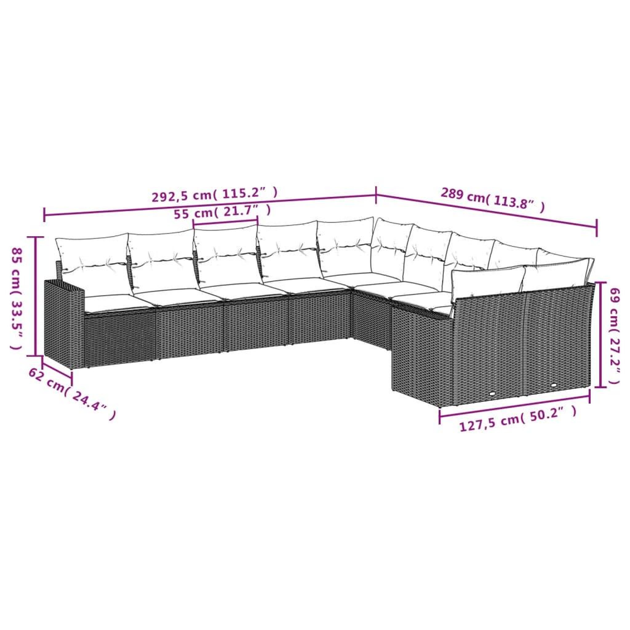 Voir la diapositive 3 : VIDAXL Salon de jardin 10 pcs avec coussins noir resine tressee