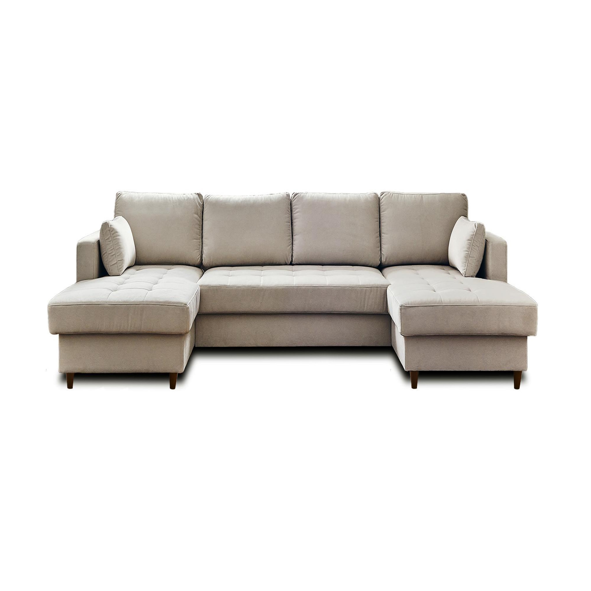 BEST MOBILIER Anna - canapé panoramique en u - 7 places - convertible avec coffre - en velours. Coloris disponibles : Orange, Vert, Beige, Bleu, Gris