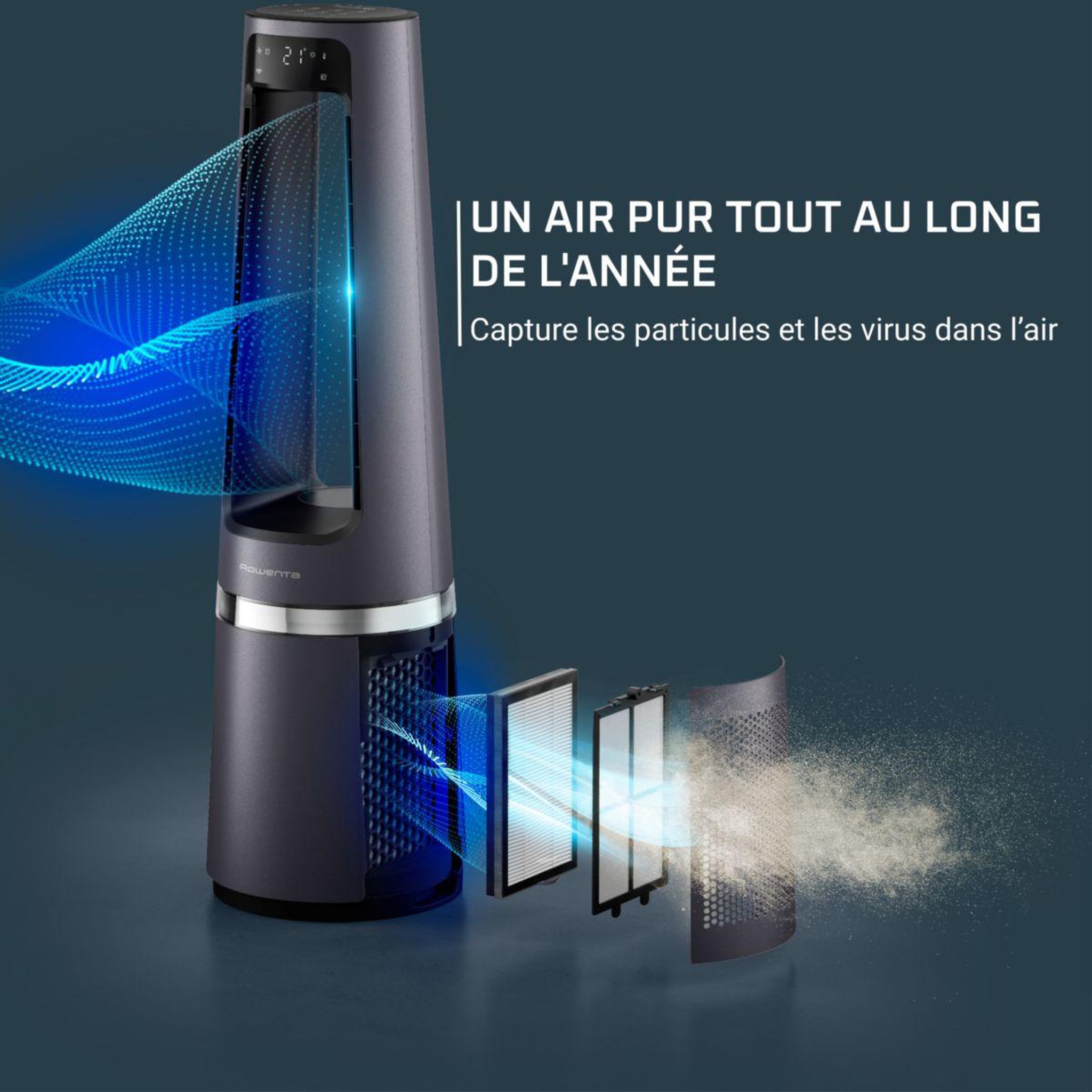 Voir la diapositive 3 : ROWENTA Purificateur d'air, ventilateur, chauffage Eclipse 3 en 1 connect QU5072F0