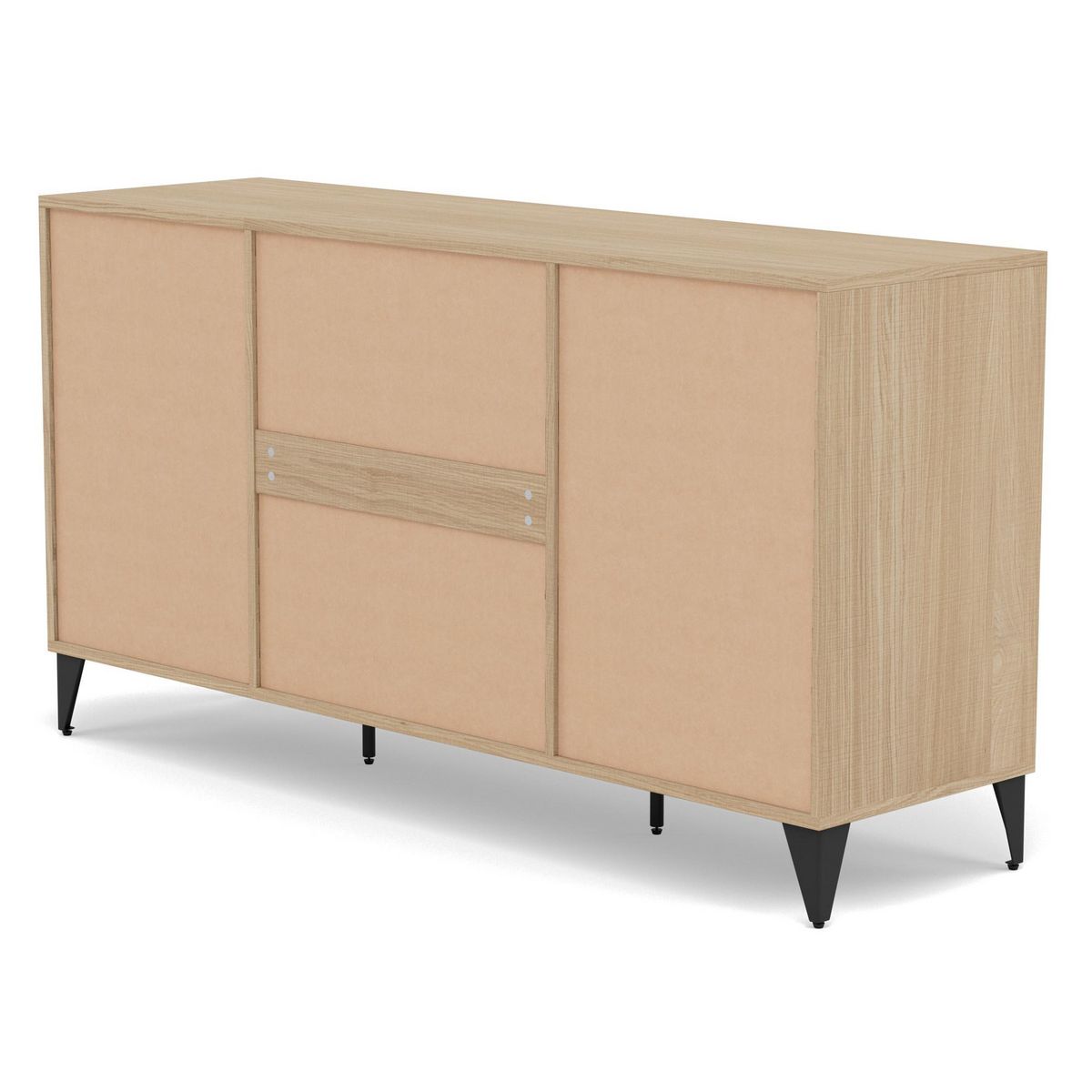 BEST MOBILIER Tribeca - buffet bas - effet bois et métal noir - 3 tiroirs et 2 portes - 140 cm