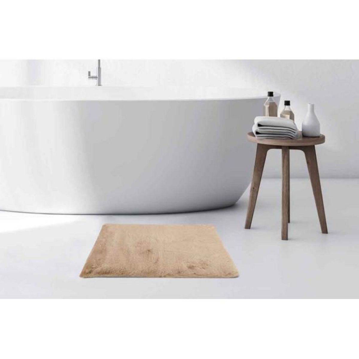 Paris Prix Tapis de Bain Doux Antidérapant  Rabbit  Beige