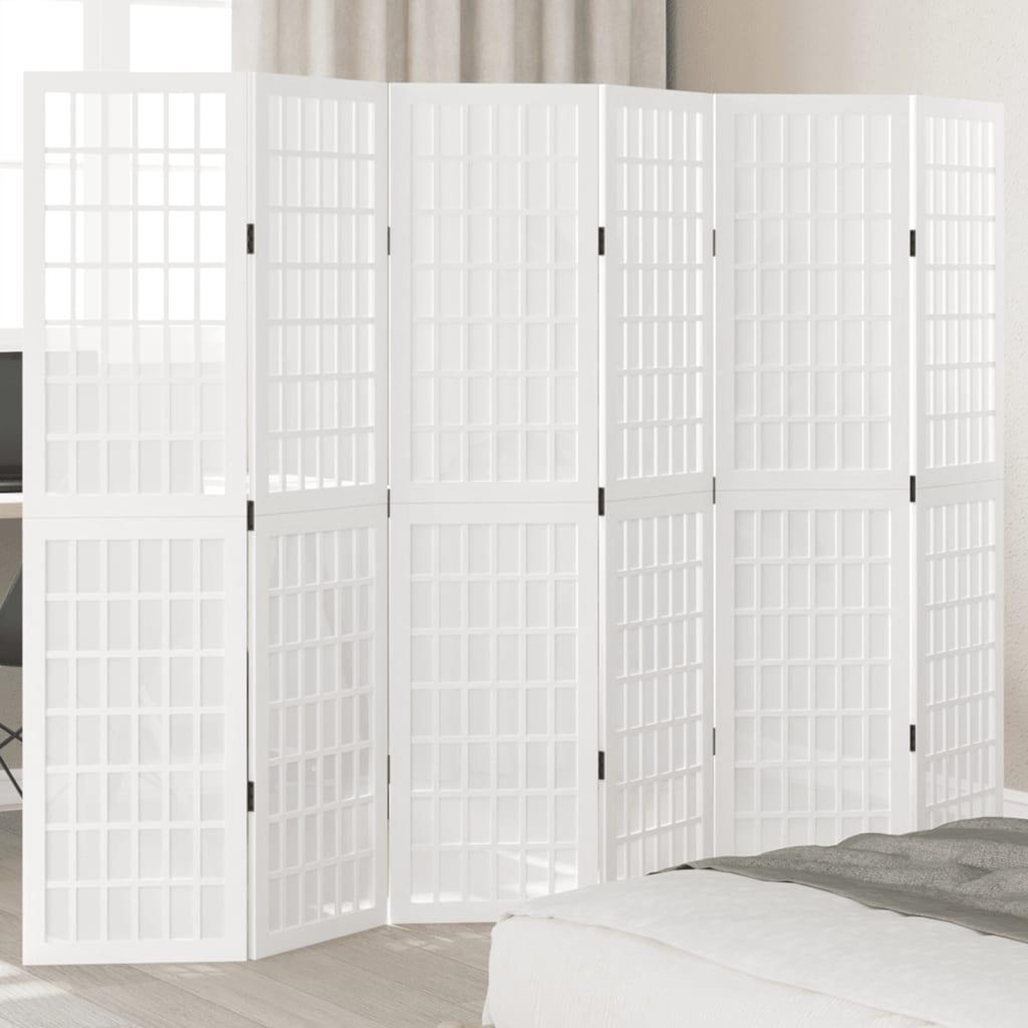VIDAXL Cloison de separation 6 panneaux blanc bois de paulownia massif