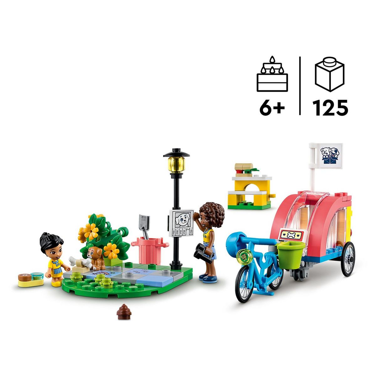 LEGO Friends 41738 Le vélo de sauvetage canin, Jouet Enfants 6 Ans, Jeu d'Animaux avec Figurine de Chiot et 2 Mini-Poupées