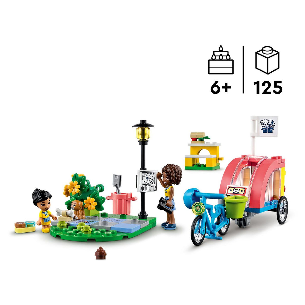 LEGO Friends 41738 Le vélo de sauvetage canin, Jouet Enfants 6 Ans, Jeu d'Animaux avec Figurine de Chiot et 2 Mini-Poupées