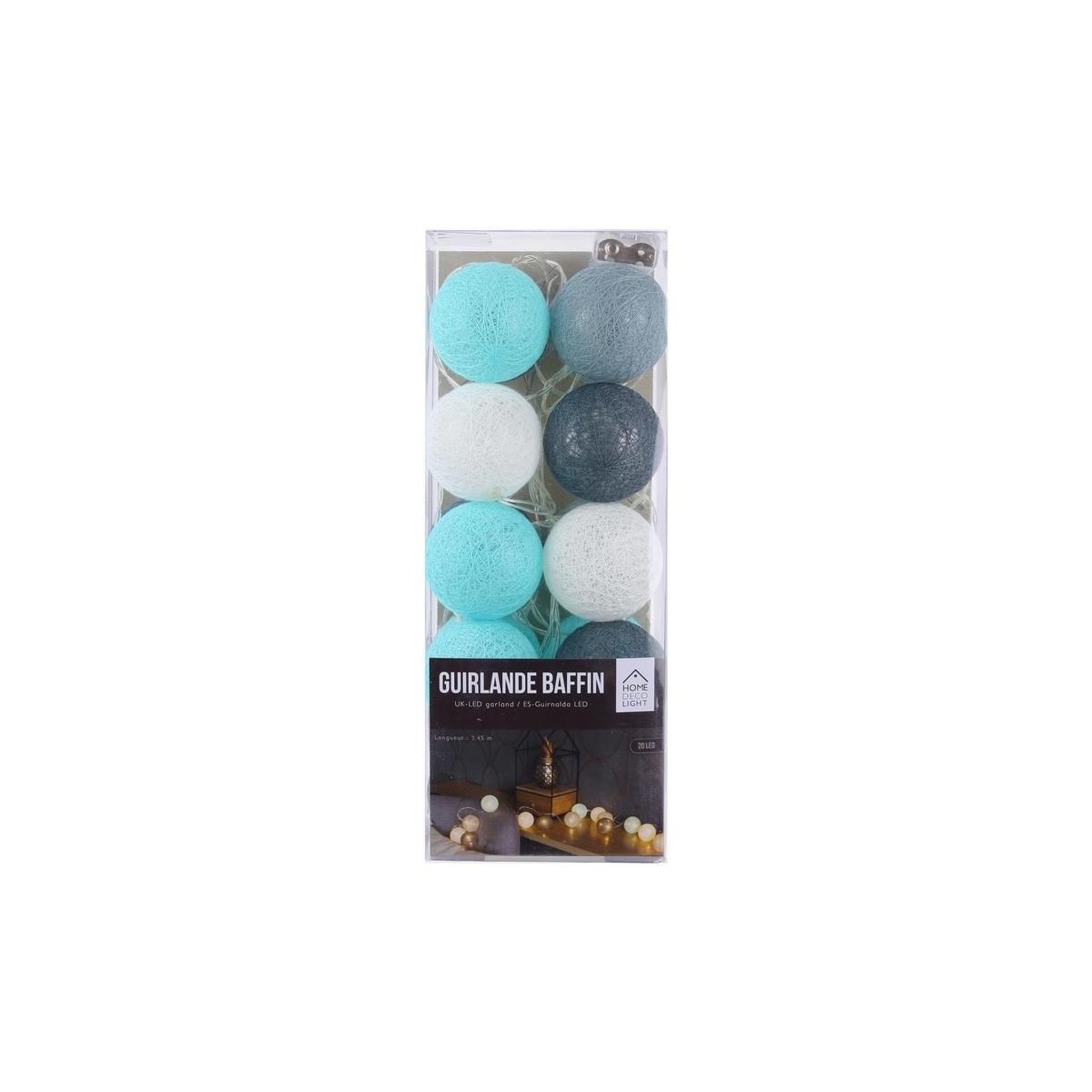 Voir la diapositive 2 : The Home Deco Factory Guirlande lumineuse à led  20 boules  345cm bleu