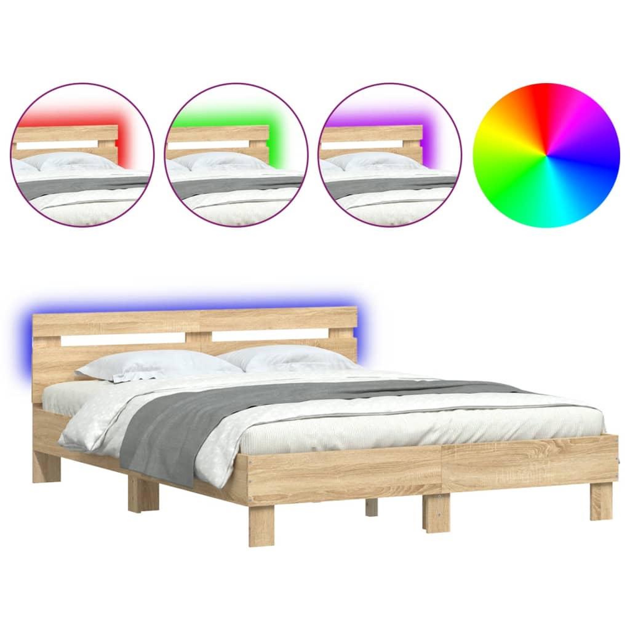 Voir la diapositive 2 : VIDAXL Cadre de lit avec LED sans matelas chene sonoma 150x200 cm