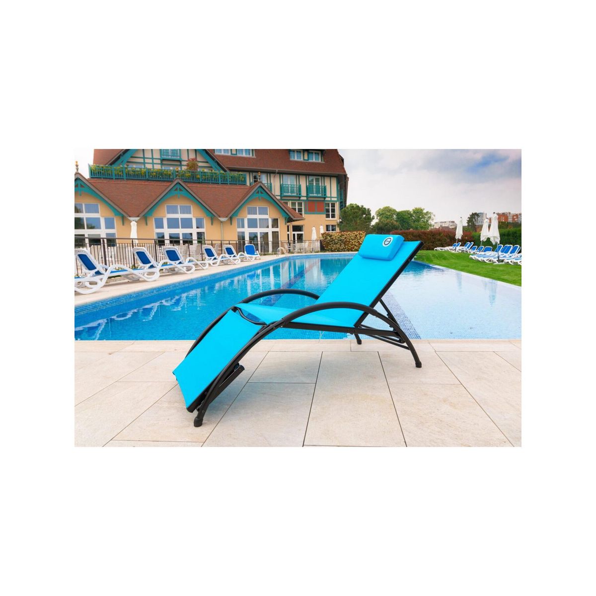 O'Colors Bain de soleil pliable - O'Colors - Bleu - Repose tête inclus