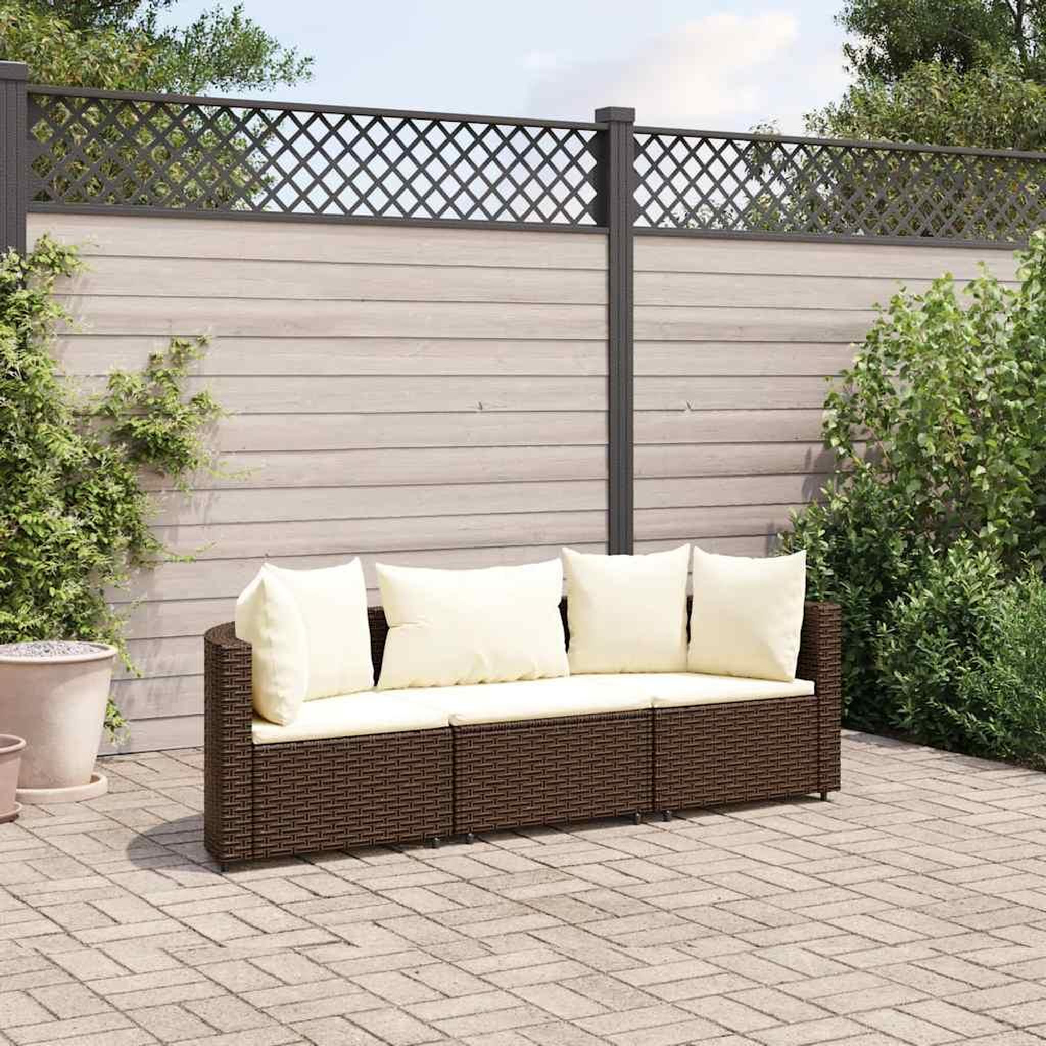 VIDAXL Salon de jardin avec coussins 3 pcs marron resine tressee