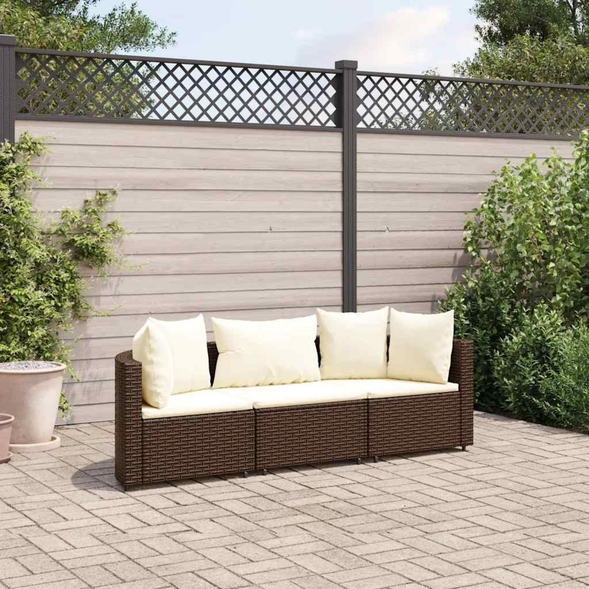 VIDAXL Salon de jardin avec coussins 3 pcs marron resine tressee