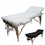 VIVEZEN Table de massage 15 cm pliante 3 zones en bois avec panneau Reiki + Accessoires et housse de transport. Coloris disponibles : Noir, Blanc