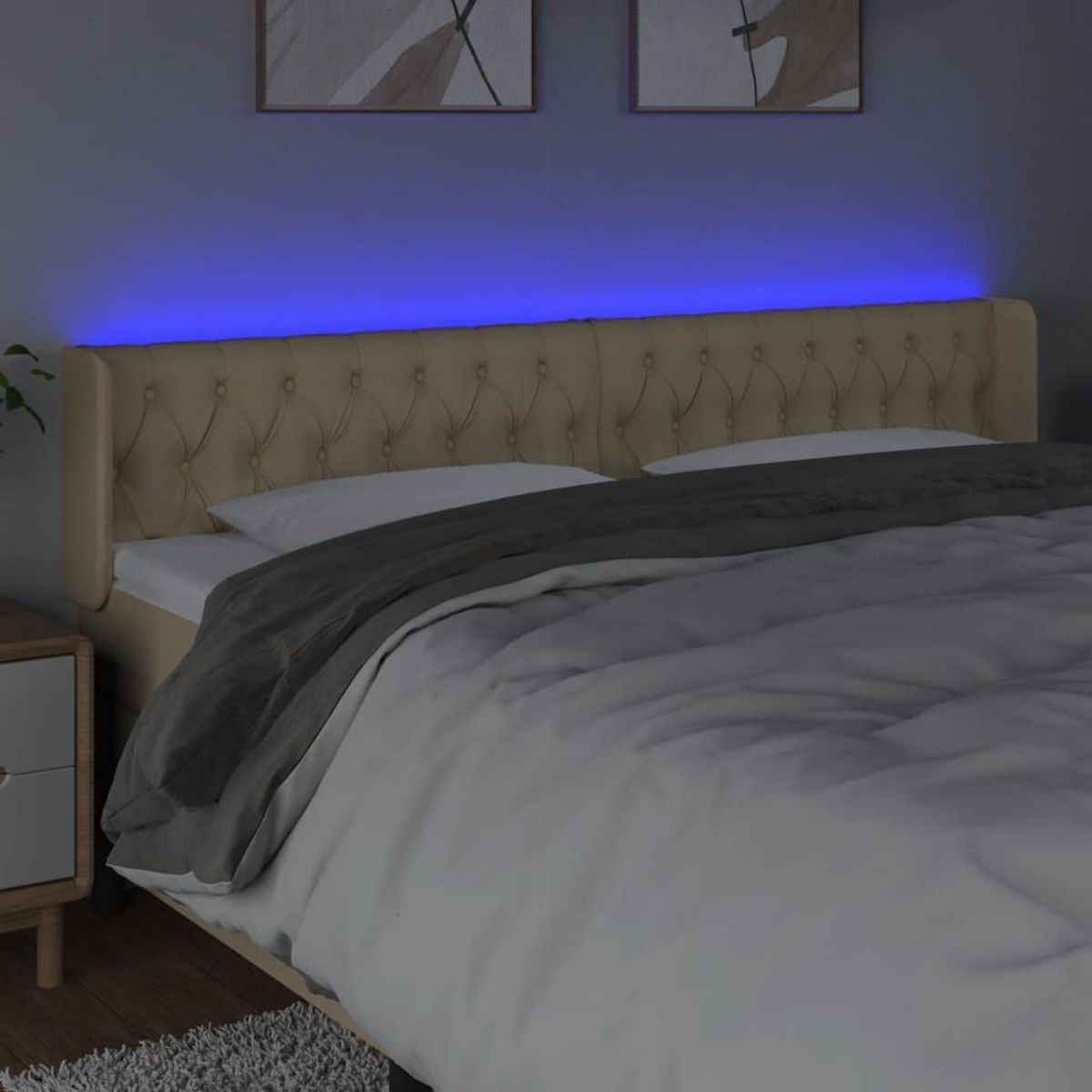 VIDAXL Tete de lit a LED Creme 203x16x78/88 cm Tissu