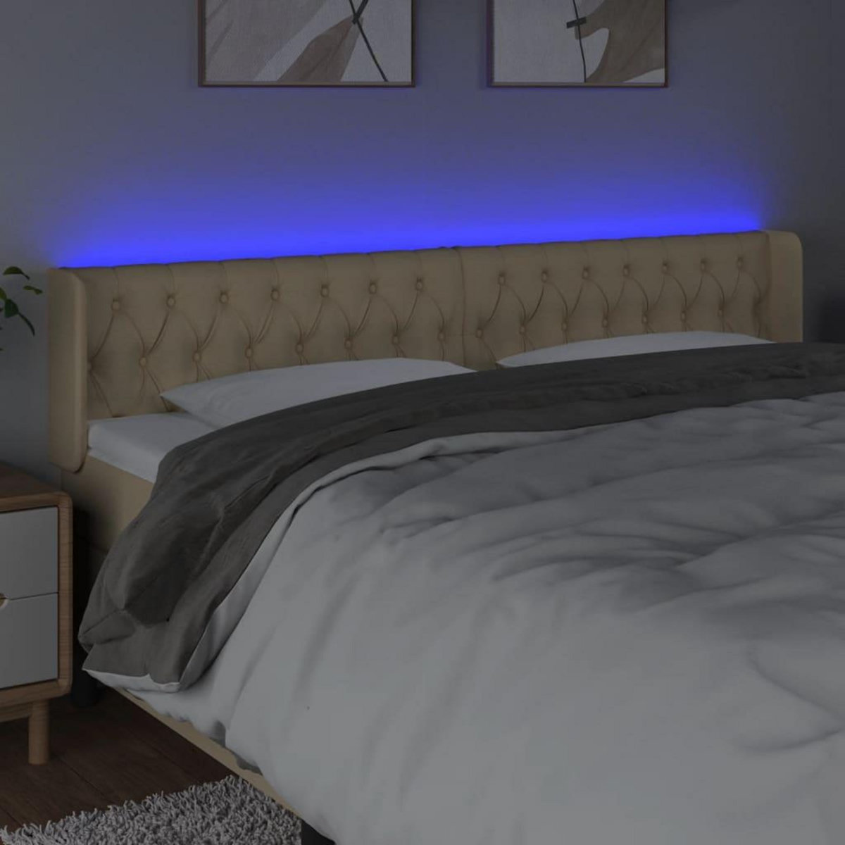 VIDAXL Tete de lit a LED Creme 203x16x78/88 cm Tissu