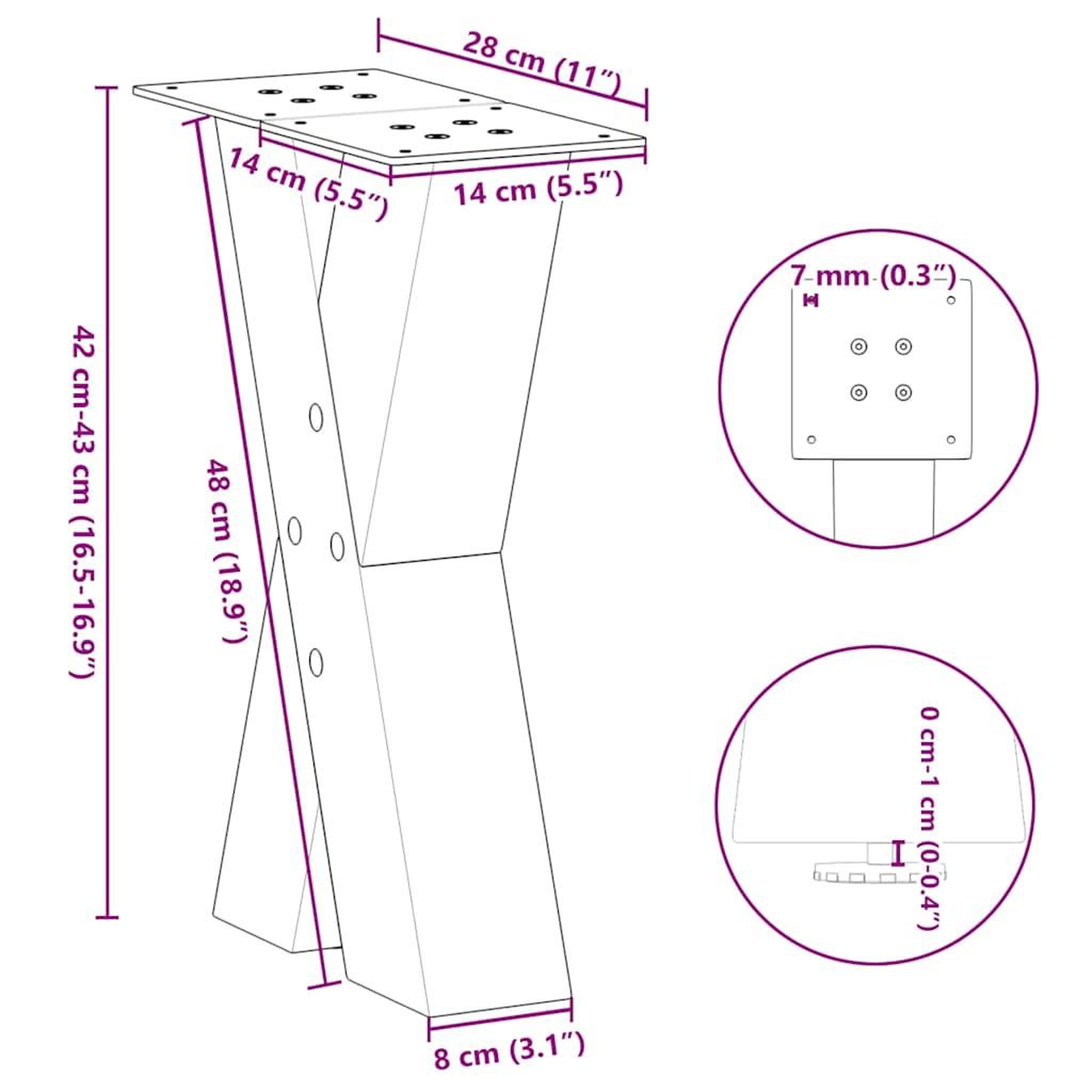 Voir la diapositive 6 : VIDAXL Pieds de table basse forme de X 2 pcs noir 28x(42-43) cm acier