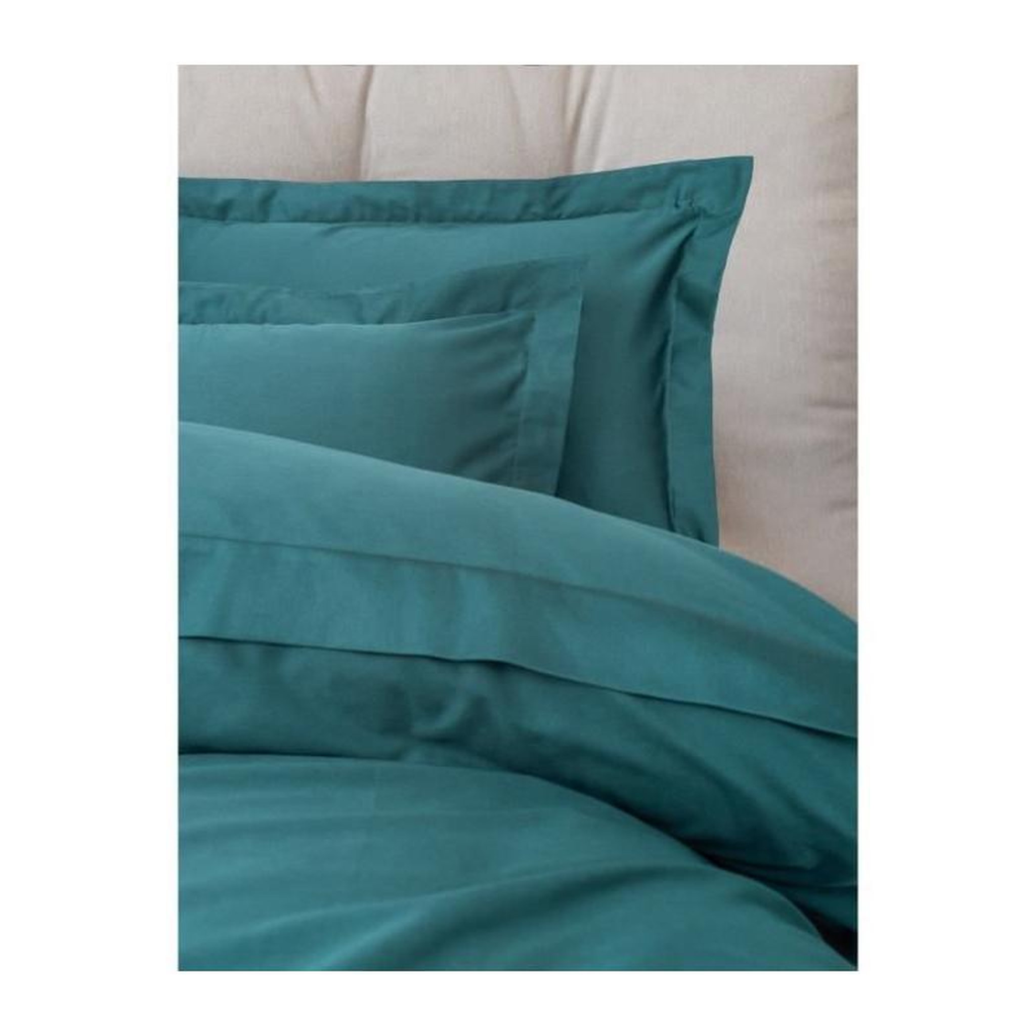 Voir la diapositive 2 : GENERIQUE Parure de lit - 129CTN63978 - 1 housse de couette 220 x 240 cm + 2 taies d'oreiller 60 x 60 cm - Satiné 100% coton - Bleu