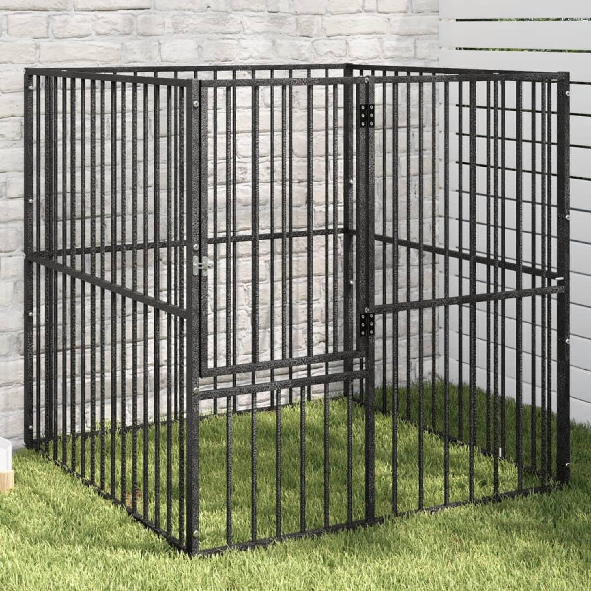VIDAXL Parc pour chien 4 panneaux noir acier galvanise