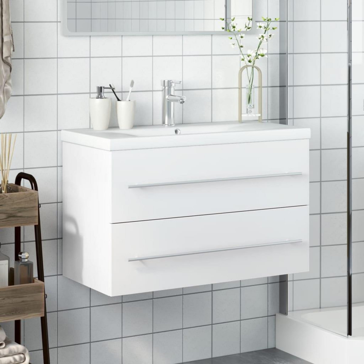 VIDAXL Armoire lavabo de salle de bain avec bassin integre blanc