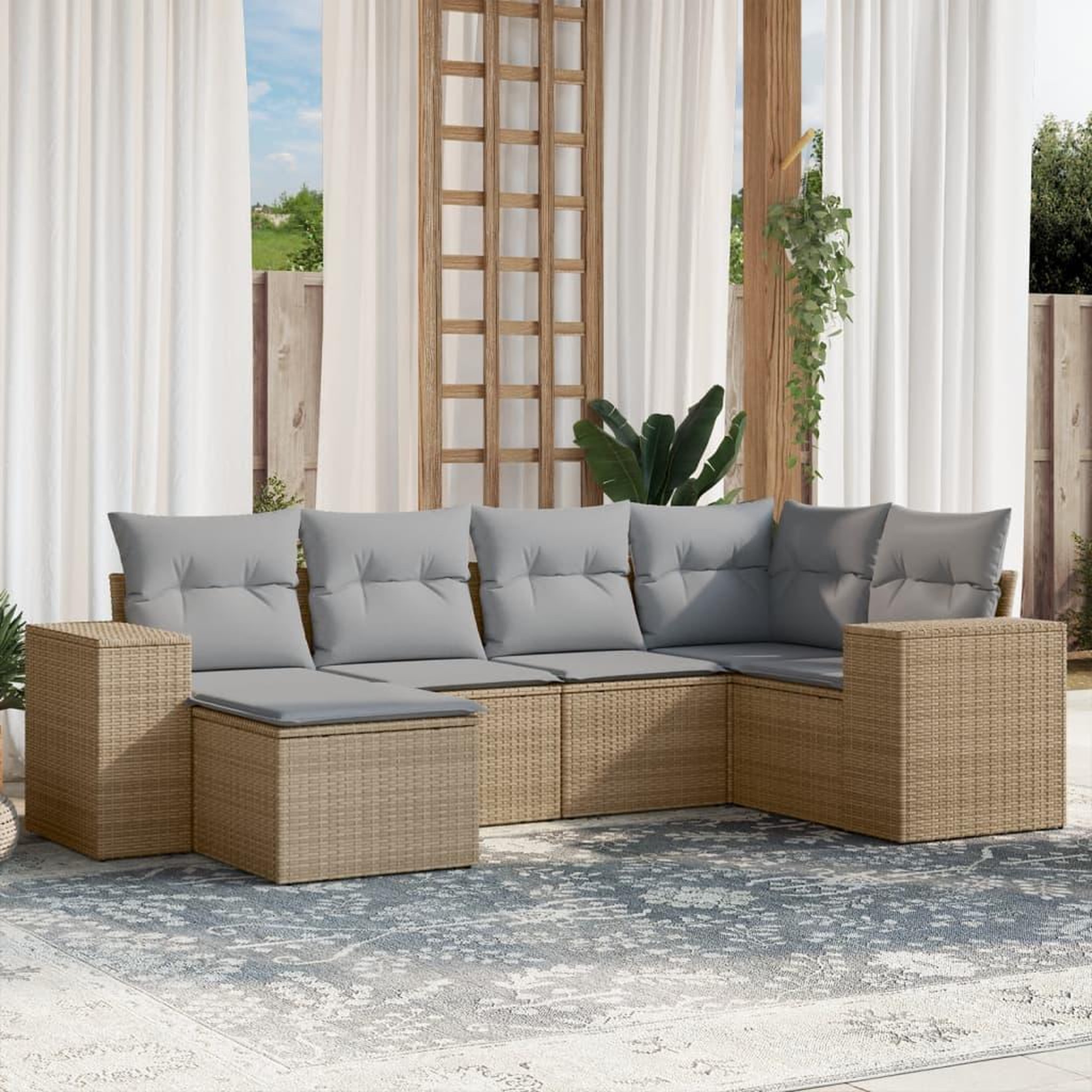 VIDAXL Salon de jardin avec coussins 6 pcs beige resine tressee