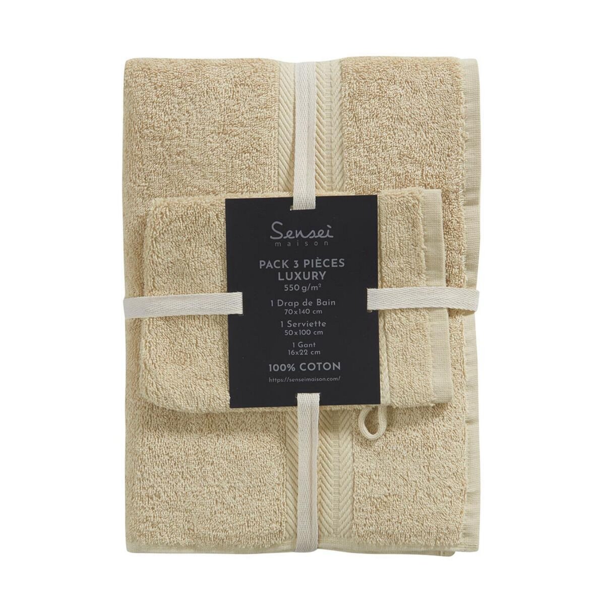 Sensei Maison Ensemble de bain 3 pièces (1 drap de bain + 1 serviette de toilette + 1 gant) LUXURY