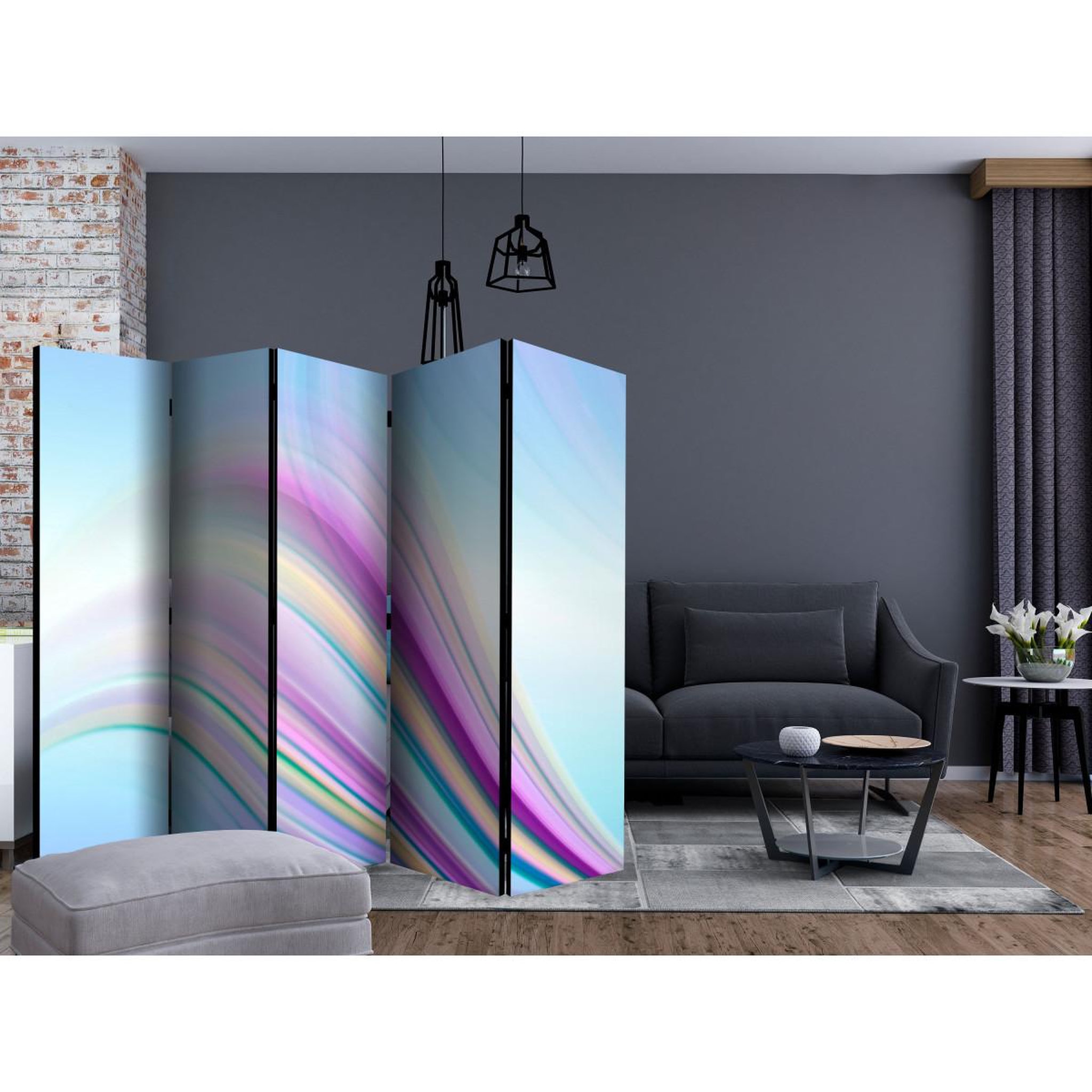 Voir la diapositive 2 : Paris Prix Paravent 5 volets  rainbow abstract background  172x225cm