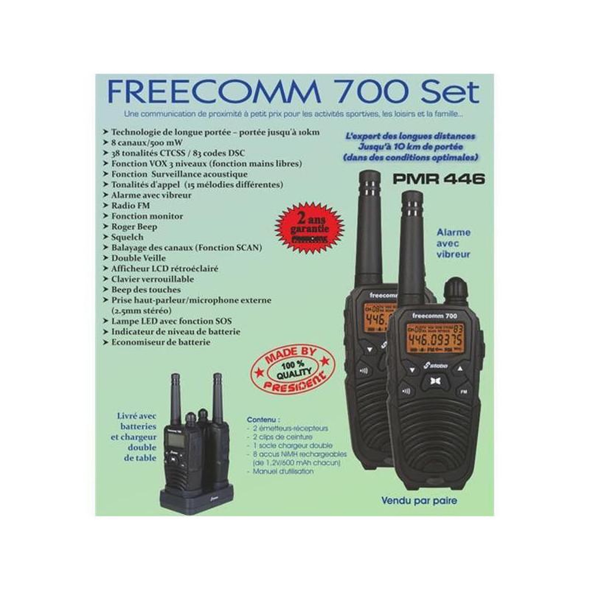 Voir la diapositive 3 : TXMS700 - KIT 2 TALKIES WALKIES STABO SET FREECOMM 700 PRESIDENT ELECTRONICS - FREECOMM700