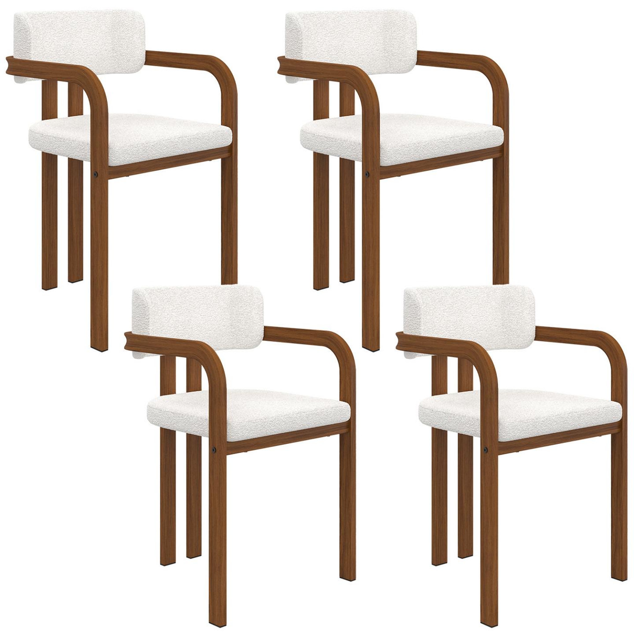 ID MARKET Lot de 4 chaises de salle à manger, fauteuils de table ESMA en métal effet noyer et tissu bouclette avec accoudoirs